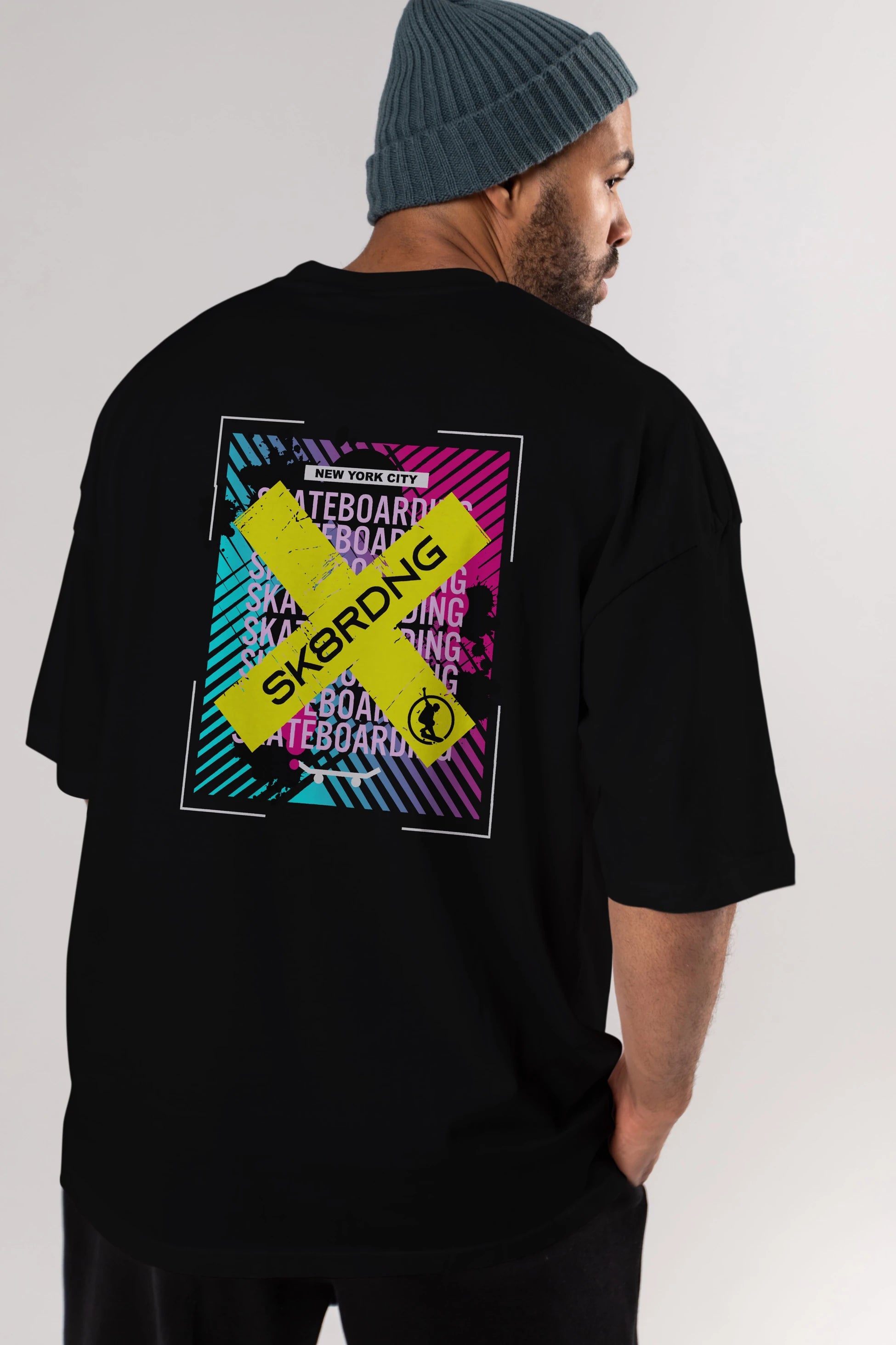 Skatebording Arka Baskılı Oversize t-shirt Erkek Kadın Unisex