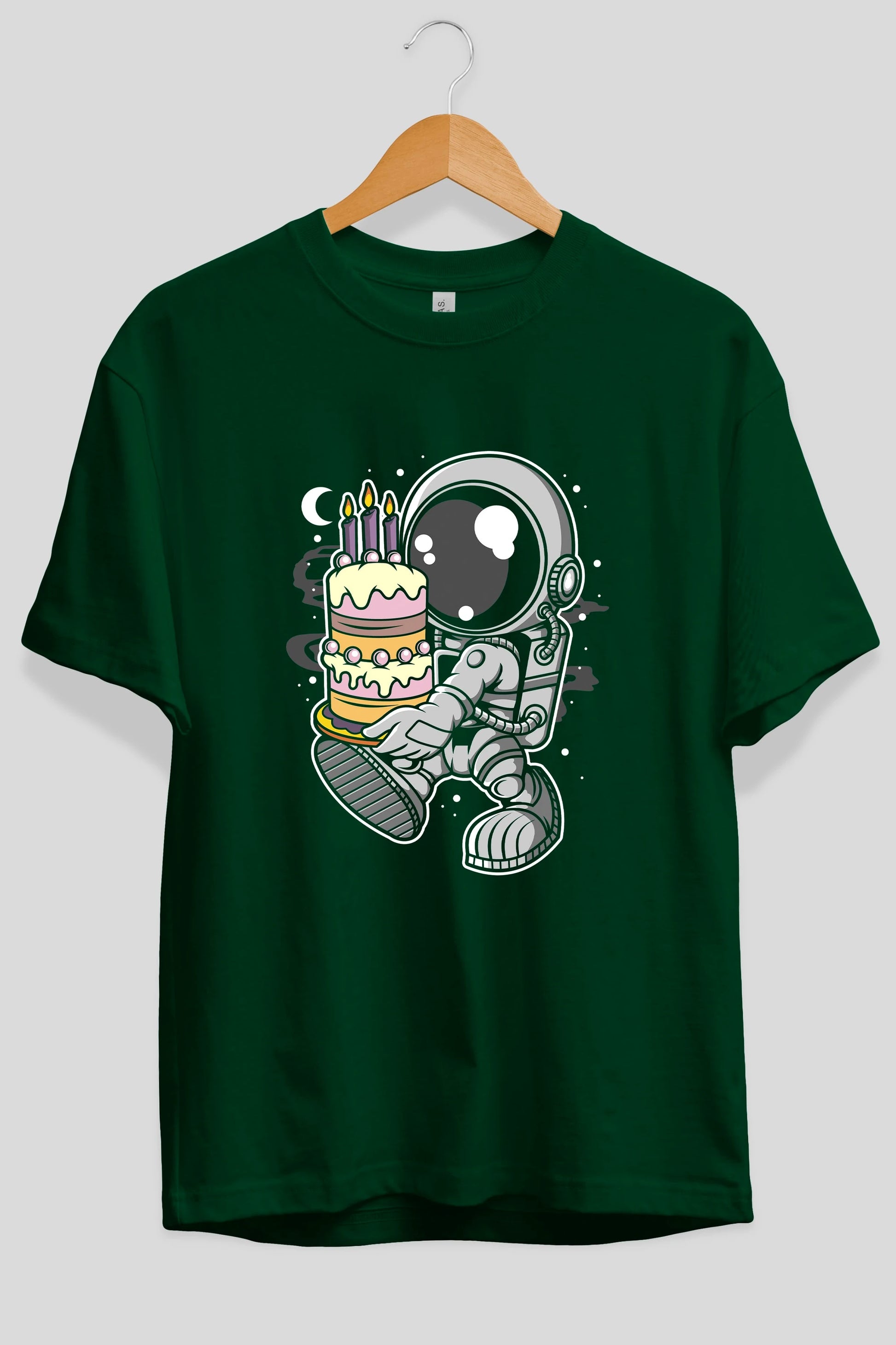 Astronaut Birthday Cake Ön Baskılı Oversize t-shirt Erkek Kadın Unisex