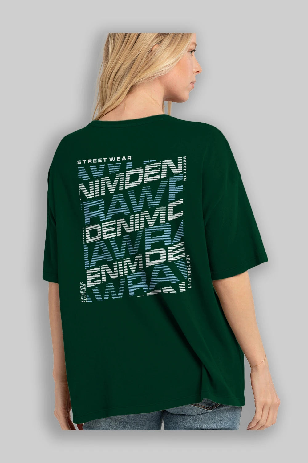 Raw Denim Arka Baskılı Oversize t-shirt Erkek Kadın Unisex