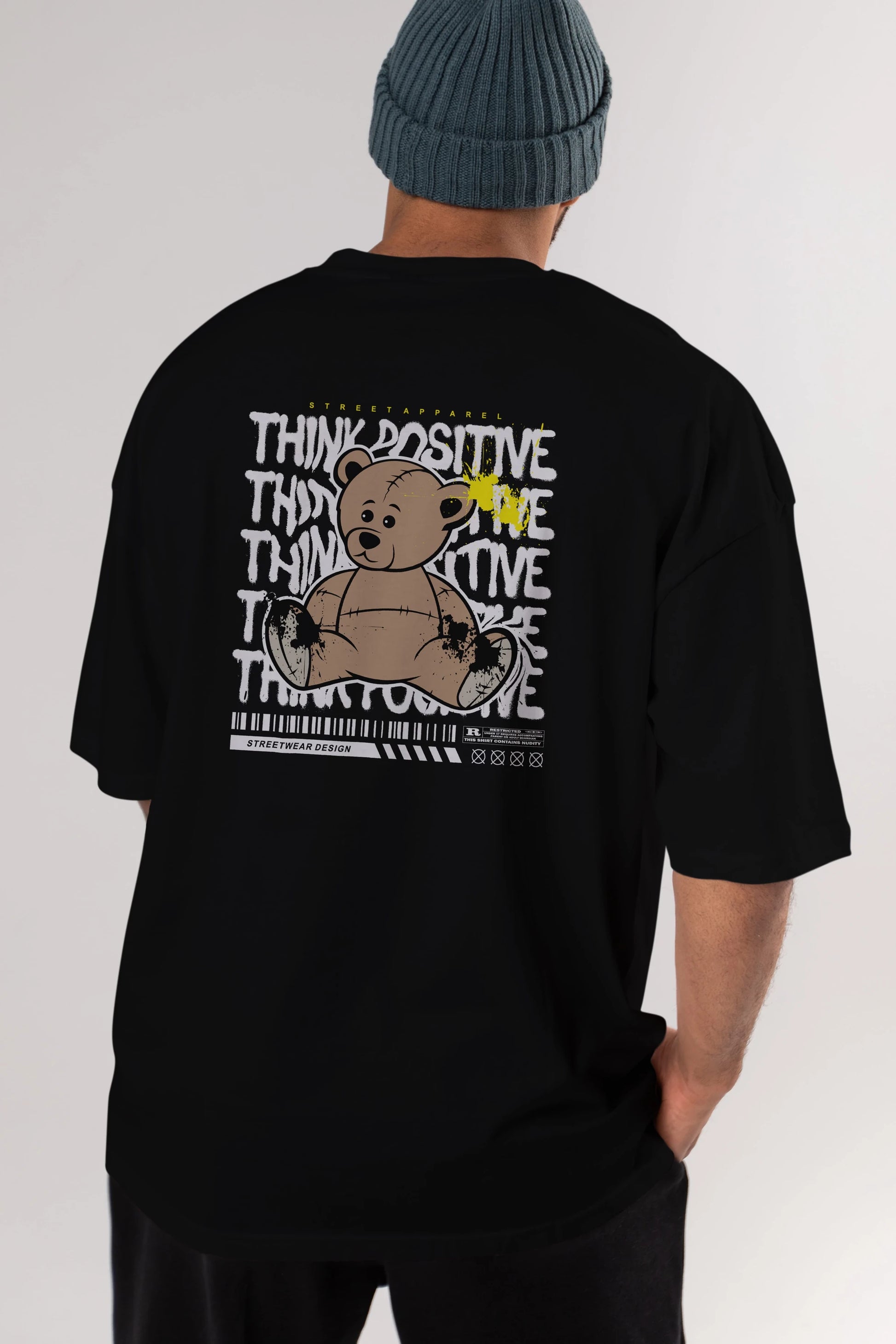 Teddy Bear Think Positive Arka Baskılı Oversize t-shirt Erkek Kadın Unisex