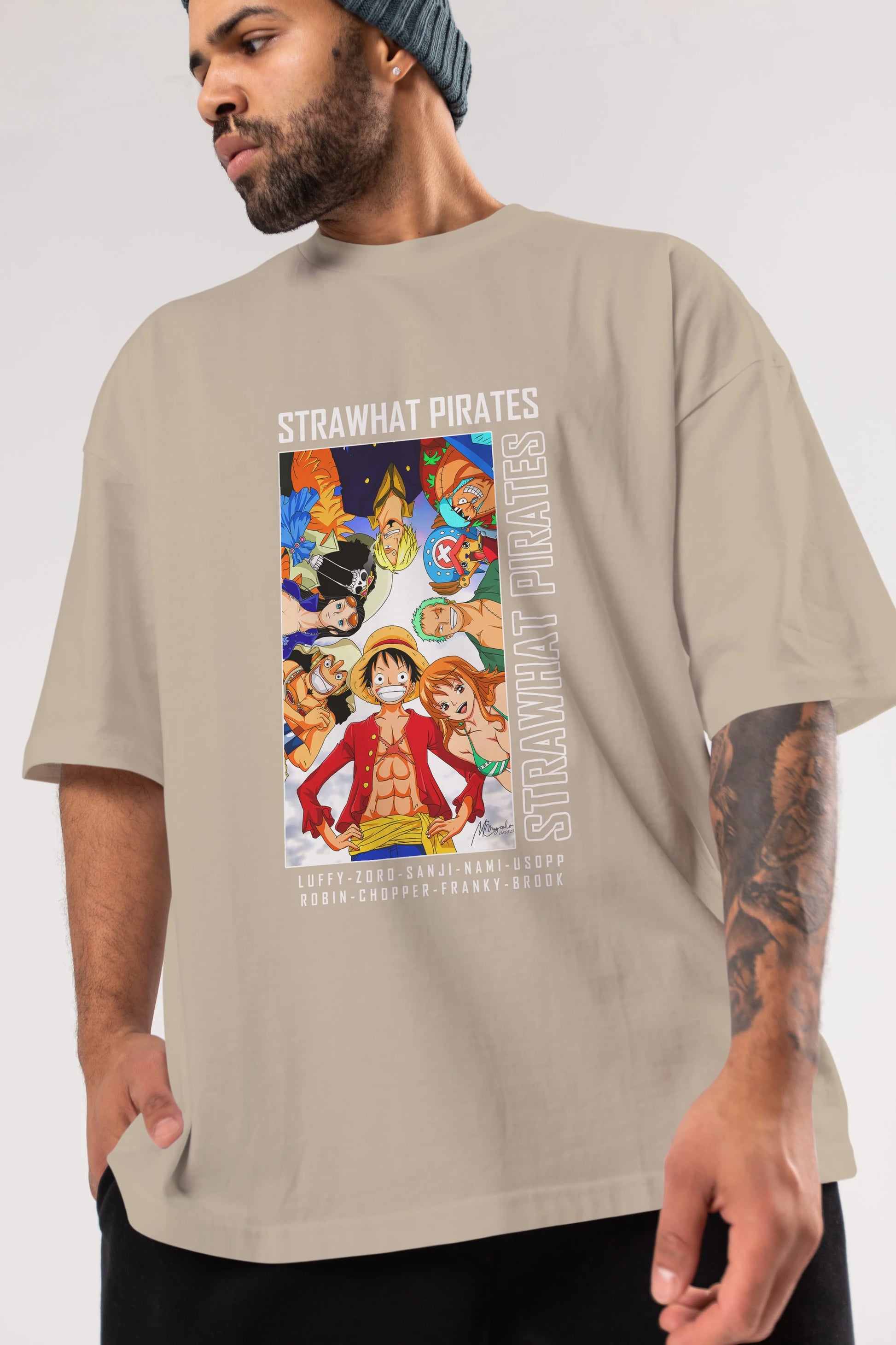 Luffy Strahwat Anime Ön Baskılı Oversize t-shirt Erkek Kadın Unisex