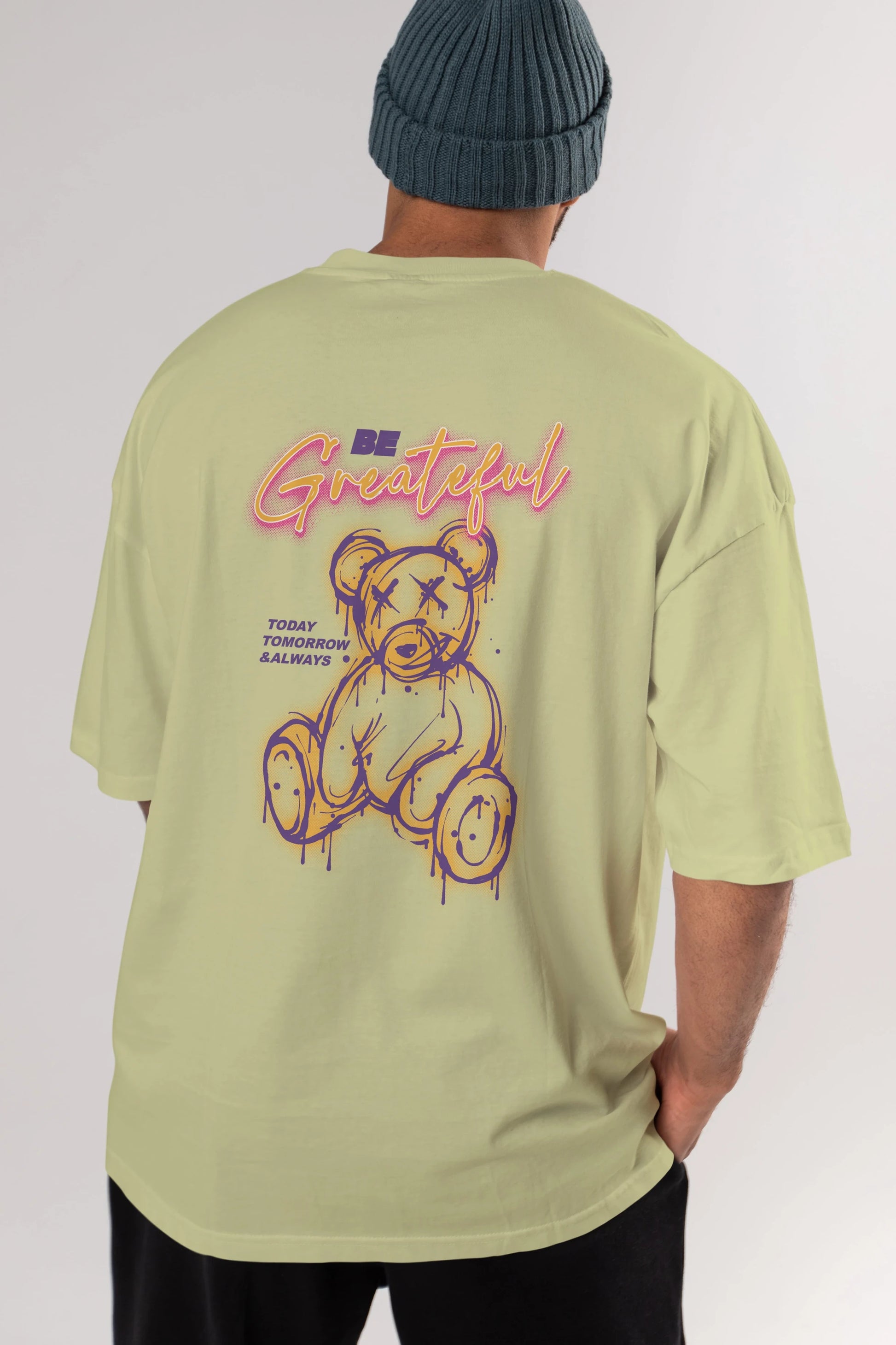 Be Greateful Bear Arka Baskılı Oversize t-shirt Erkek Kadın Unisex