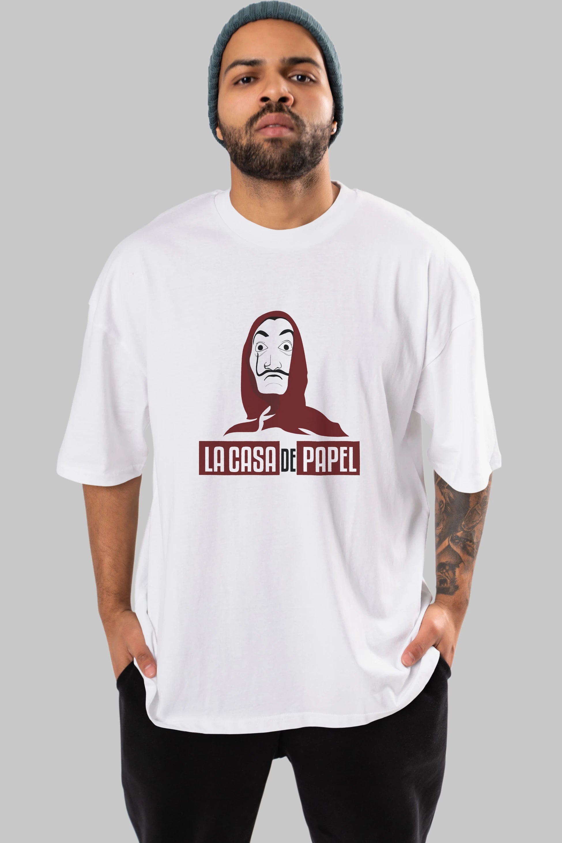 La Casa De Papel (1) Ön Baskılı Oversize t-shirt Erkek Kadın Unisex %100 Pamuk Bisiklet Yaka tişort