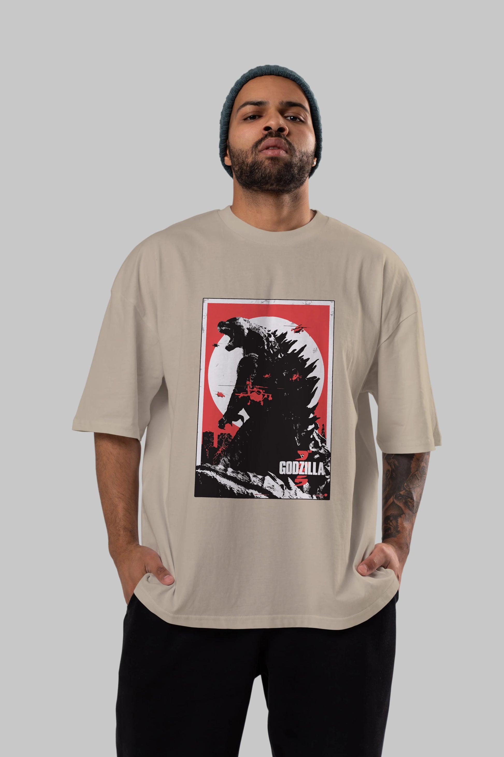 Godzilla (2) Ön Baskılı Oversize t-shirt Erkek Kadın Unisex %100 Pamuk Bisiklet Yaka tişort