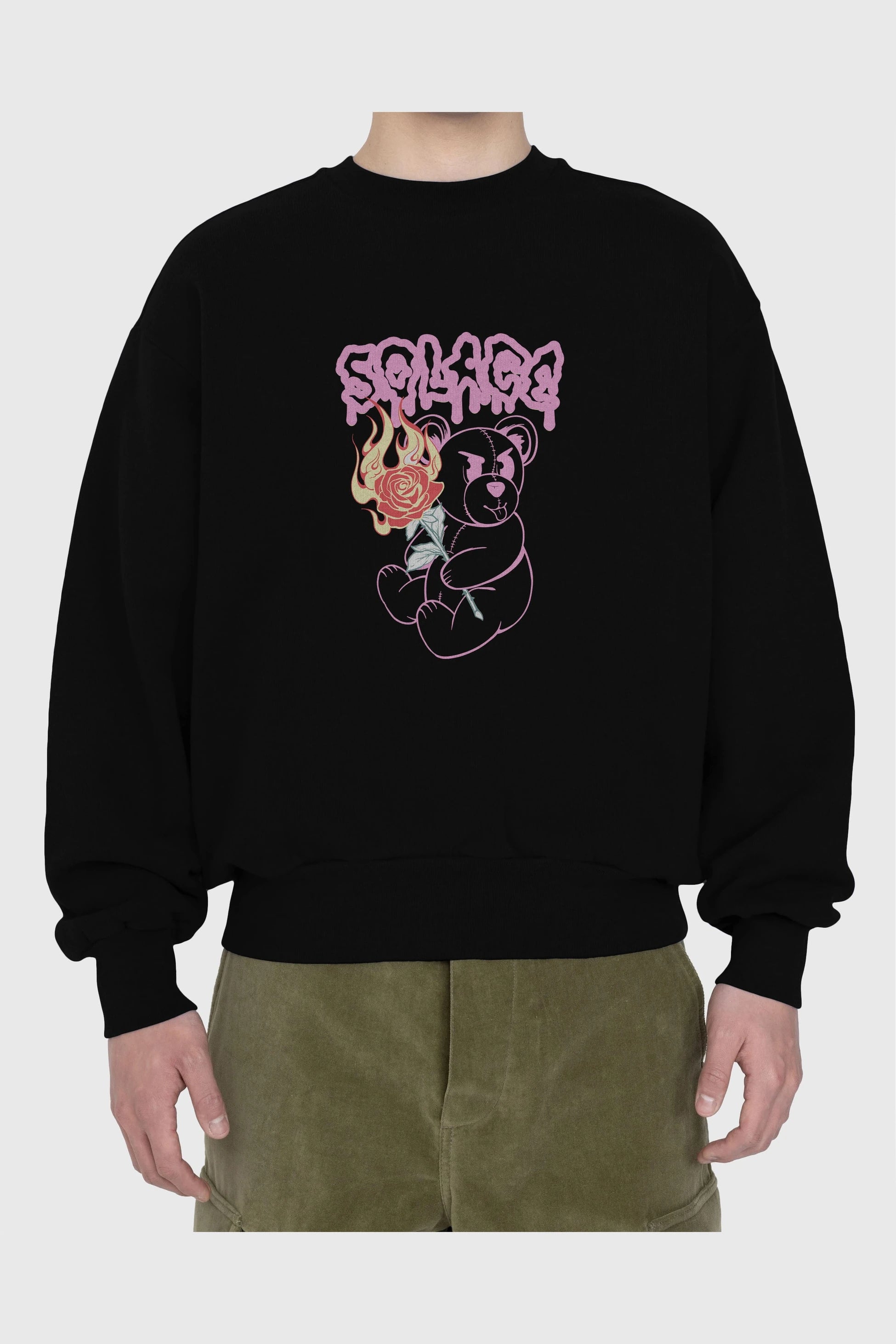 Solage Bear Ön Baskılı Oversize Sweatshirt Erkek Kadın Unisex
