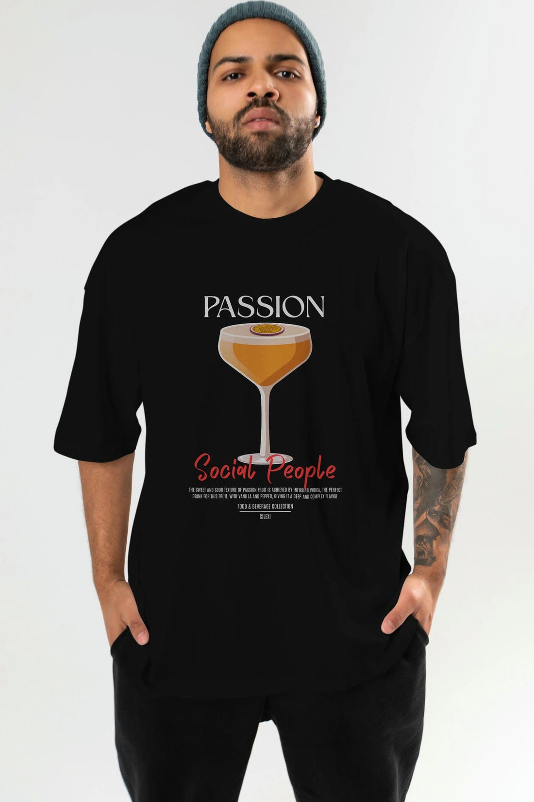 Passion Kokteyl Serisi ön Baskılı Oversize t-shirt Erkek Kadın %100 Pamuk Bisiklet Yaka tişort