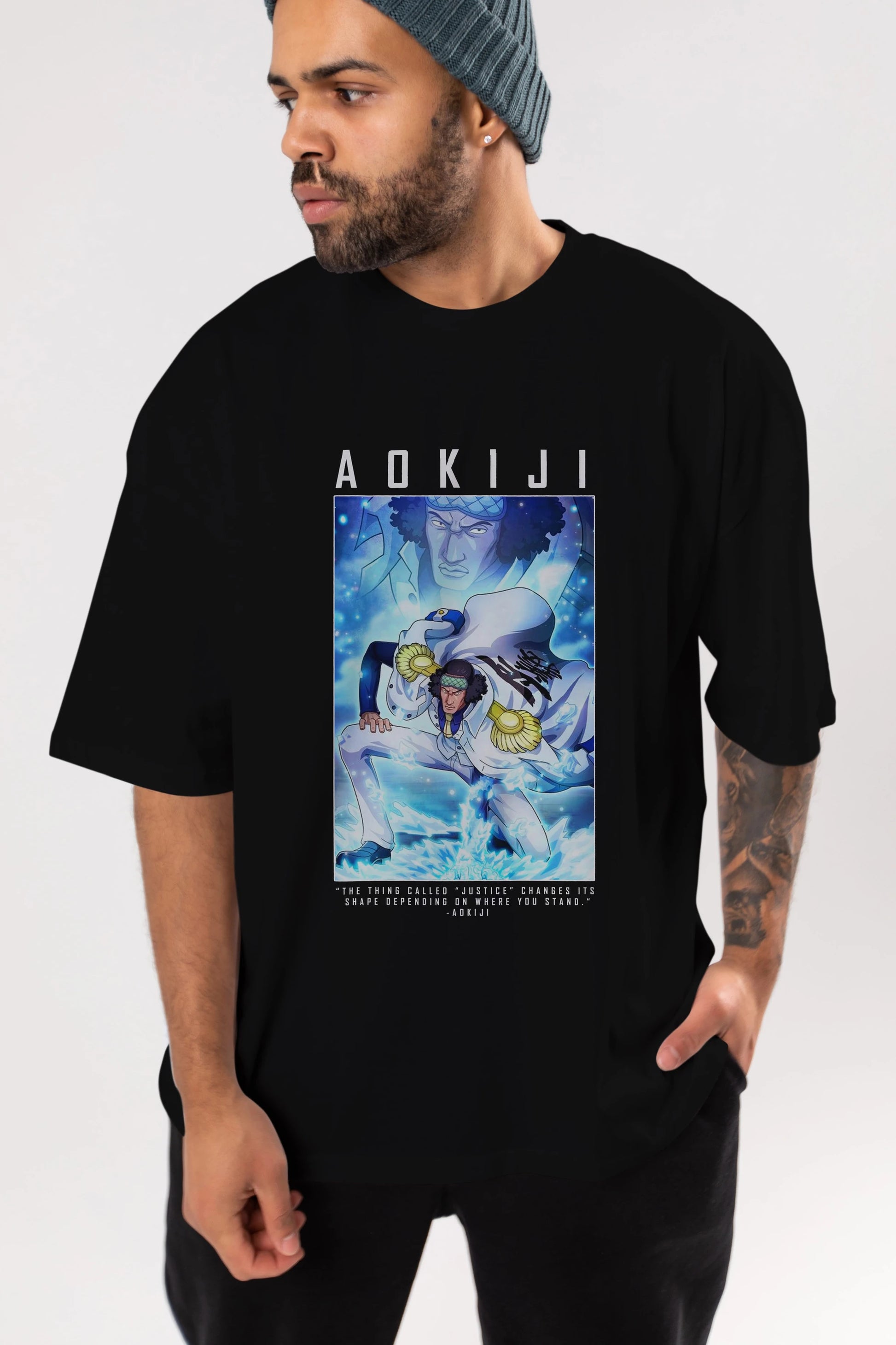 Kuzan Anime Ön Baskılı Oversize t-shirt Erkek Kadın Unisex
