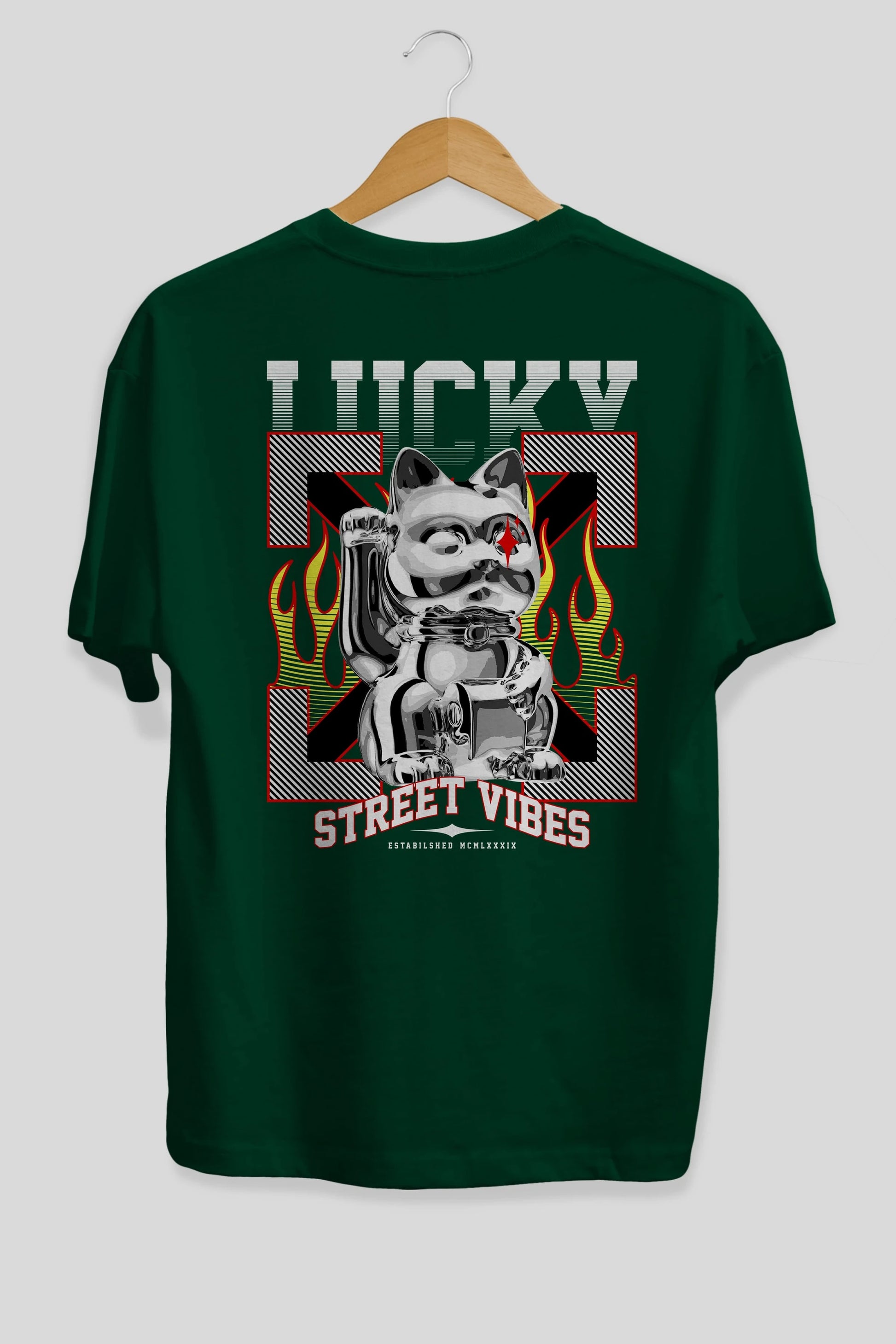 Lucky Street Vibes Arka Baskılı Oversize t-shirt Erkek Kadın Unisex