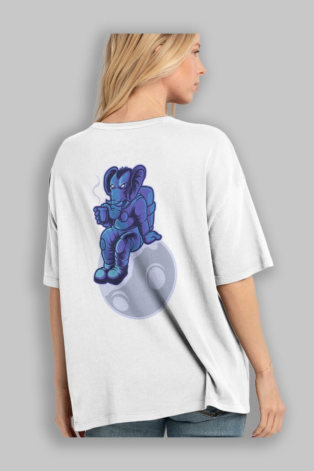 Space Elephant Drink Coffee Sticker Arka Baskılı Oversize t-shirt Erkek Kadın Unisex