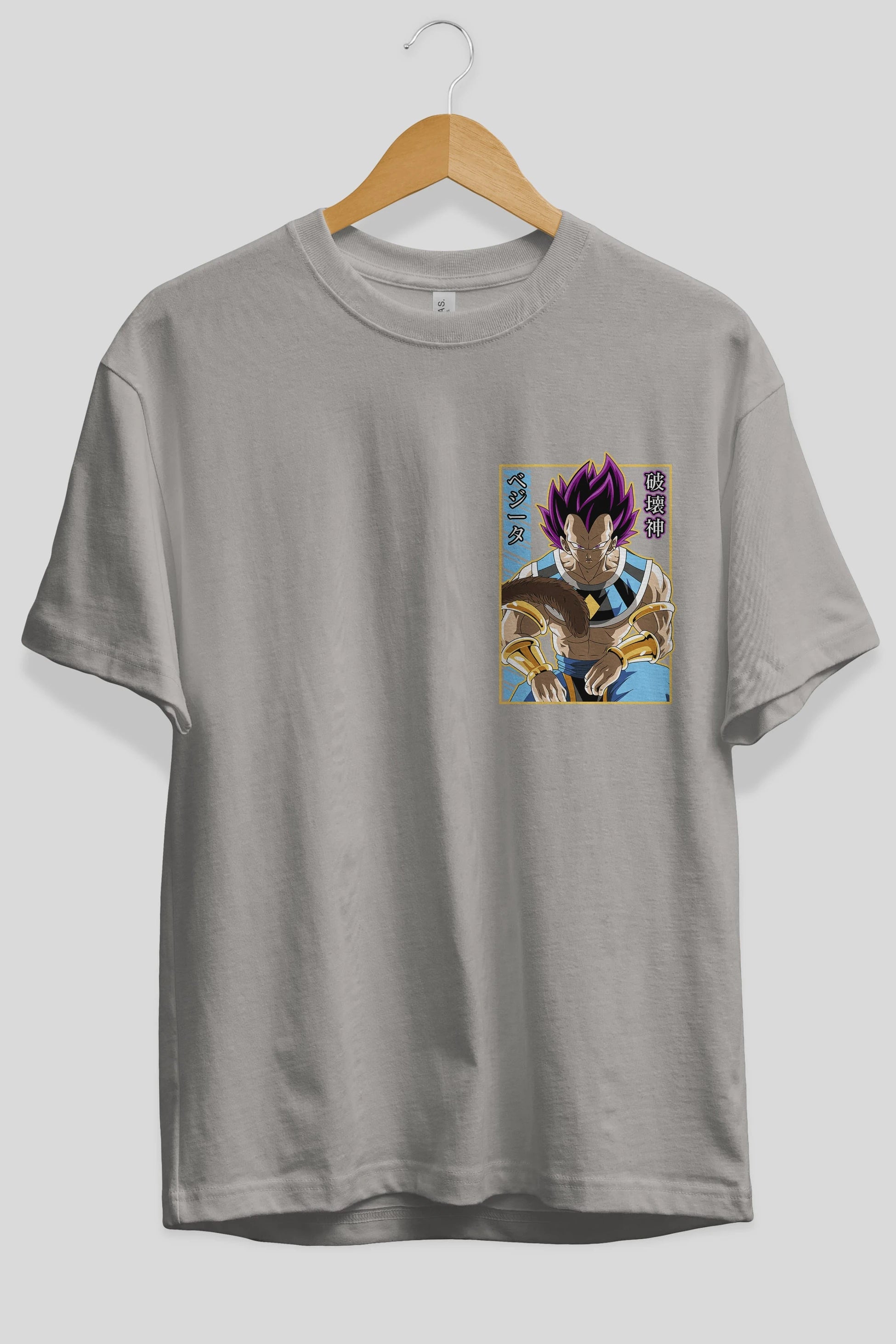DragonBall VegetaHakaishin Ön Sol Baskılı Oversize t-shirt Erkek Kadın Unisex %100 Pamuk Bisiklet Yaka tişort