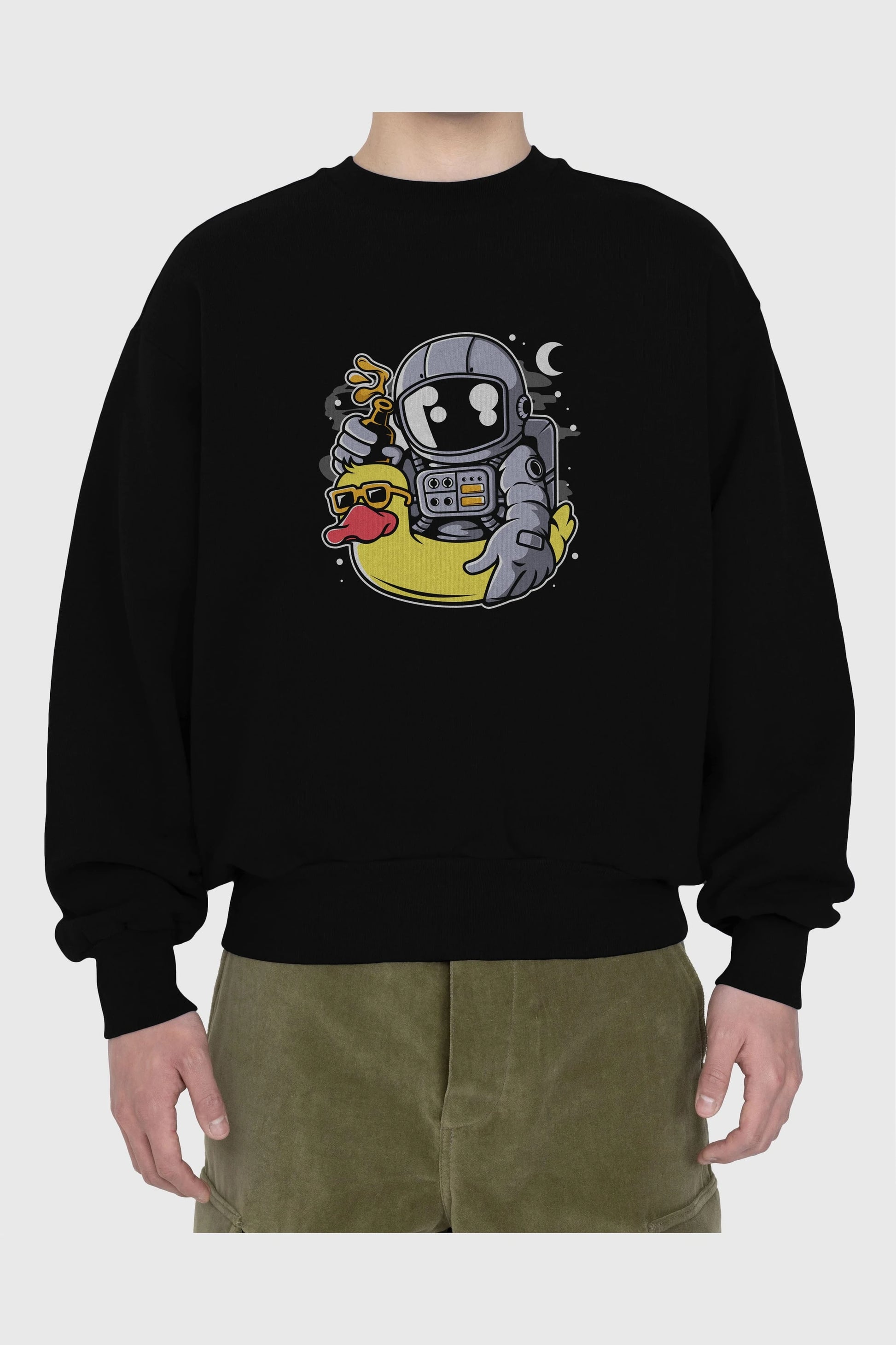 Astronaut Duck Balloon Ön Baskılı Oversize Sweatshirt Erkek Kadın Unisex