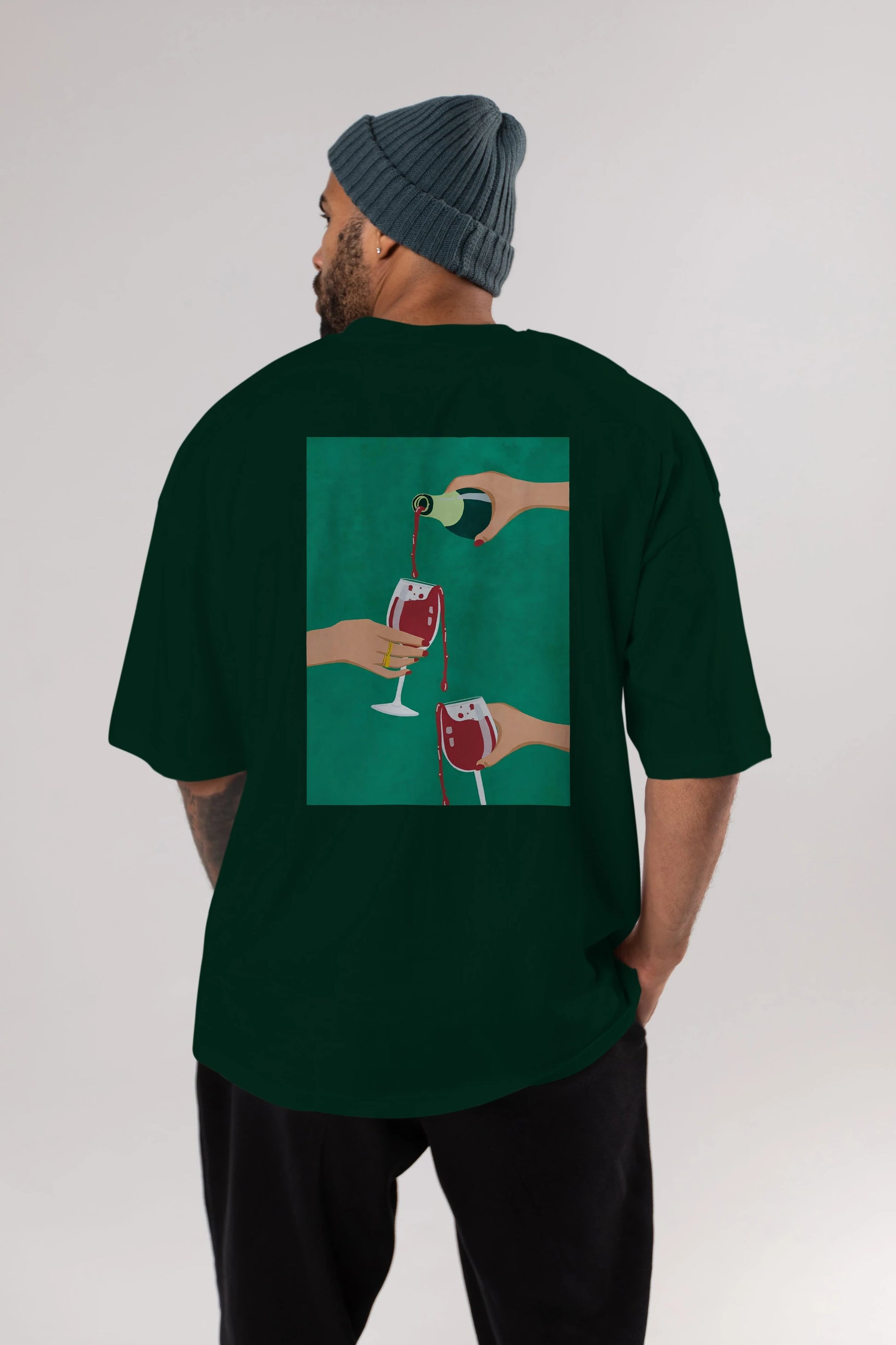 Wine 2 Arka Baskılı Oversize t-shirt Erkek Kadın Unisex %100 Pamuk Bisiklet Yaka tişort