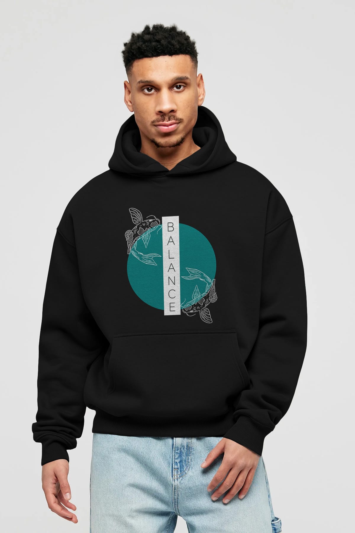 Balance 2 Yazılı Ön Baskılı Oversize Hoodie Kapüşonlu Sweatshirt Erkek Kadın Unisex