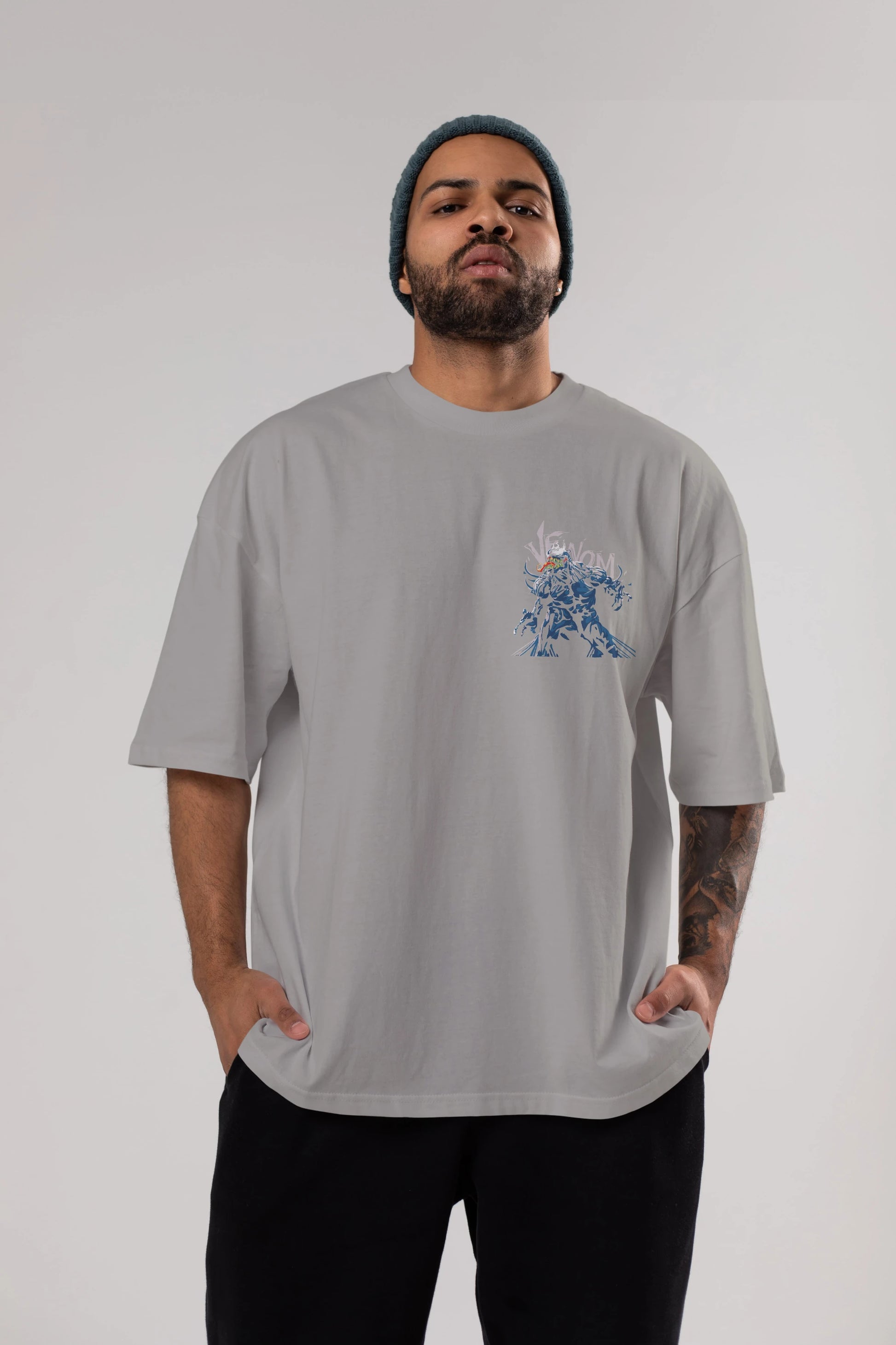 Venom (8) Ön Sol Baskılı Oversize t-shirt Erkek Kadın Unisex %100 Pamuk Bisiklet Yaka tişort