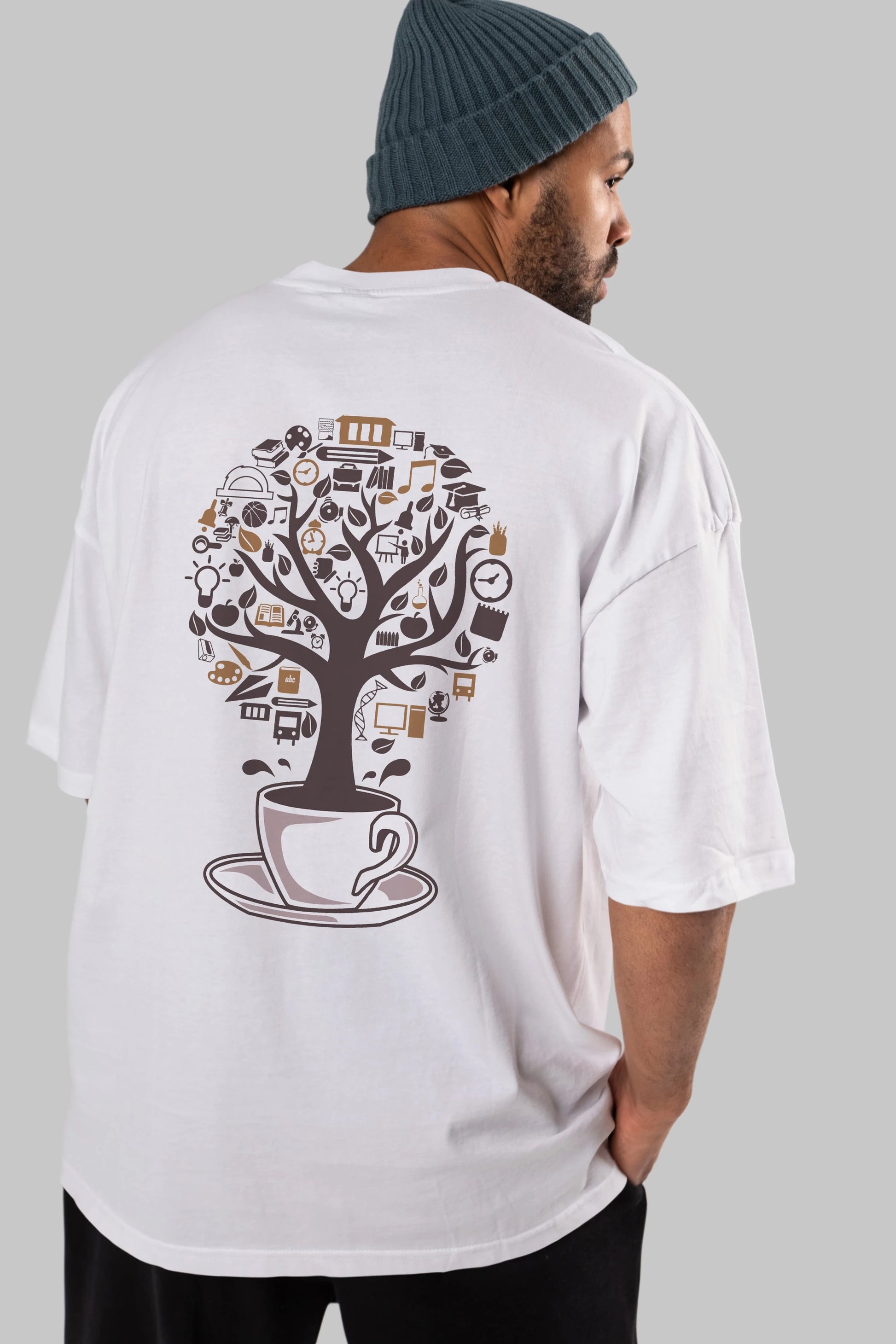 Coffee Tree Arka Baskılı Oversize t-shirt %100 pamuk Erkek Kadın Unisex