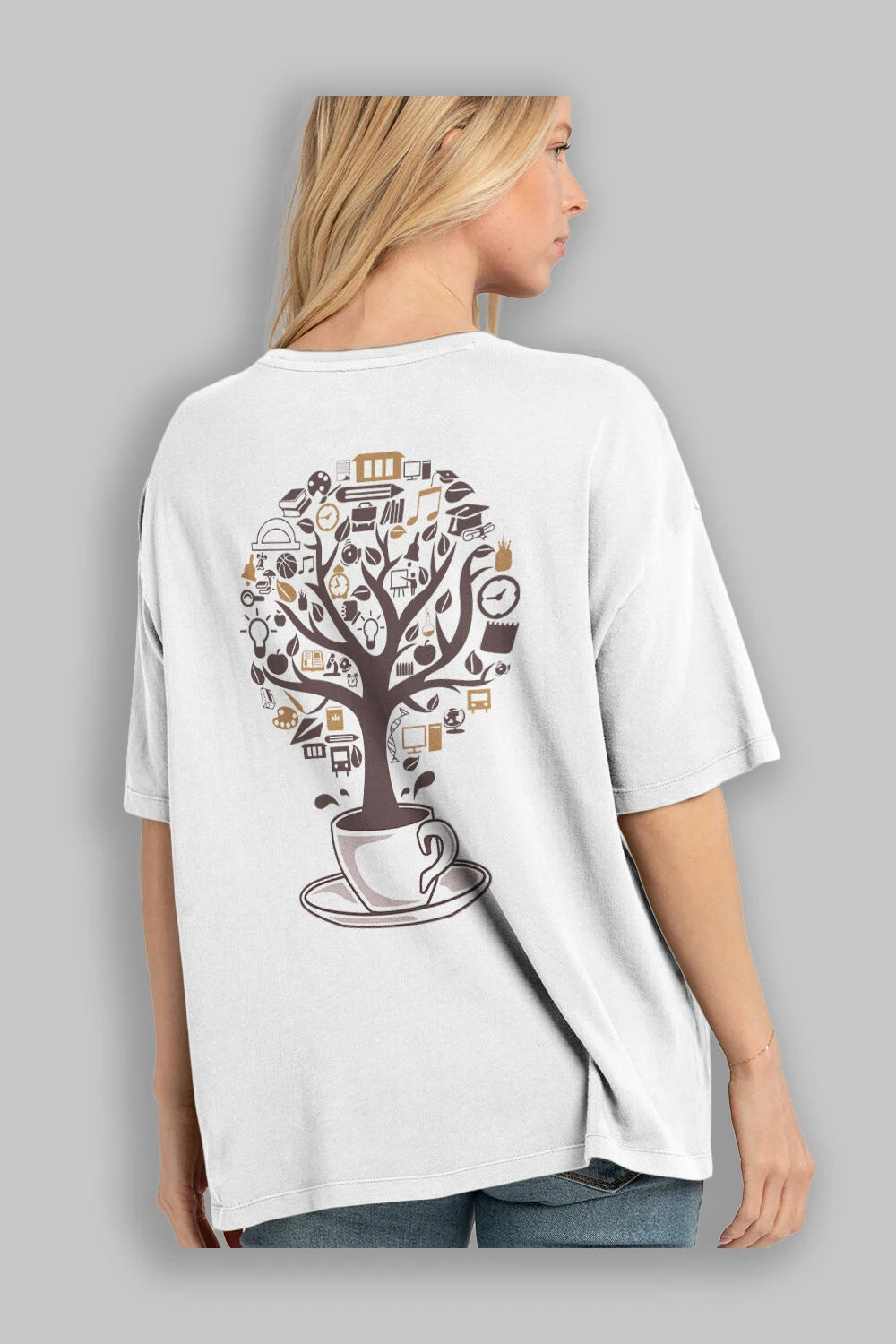 Coffee Tree Arka Baskılı Oversize t-shirt %100 pamuk Erkek Kadın Unisex