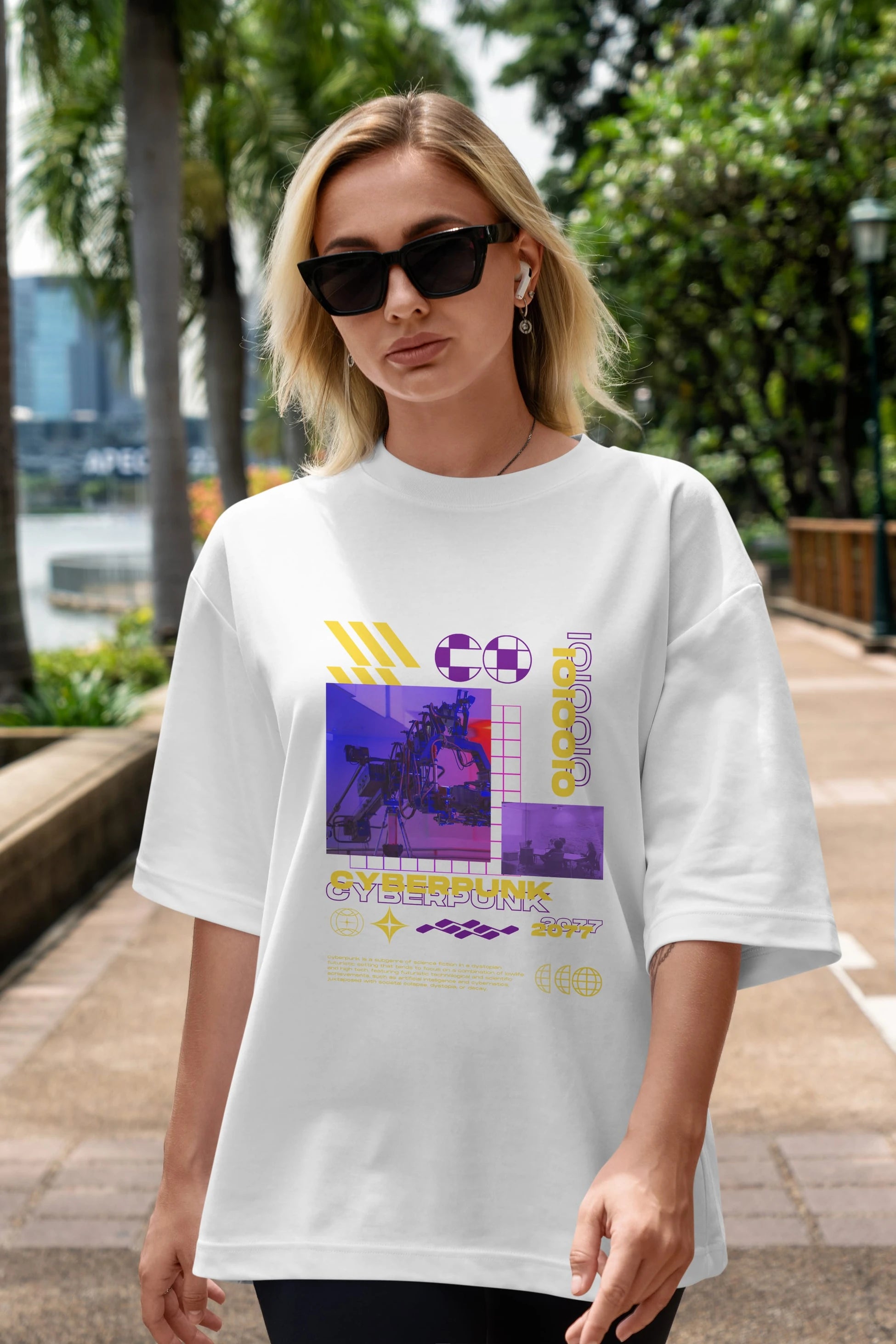 Cyberpunk Yazılı Ön Baskılı Oversize t-shirt Erkek Kadın Unisex