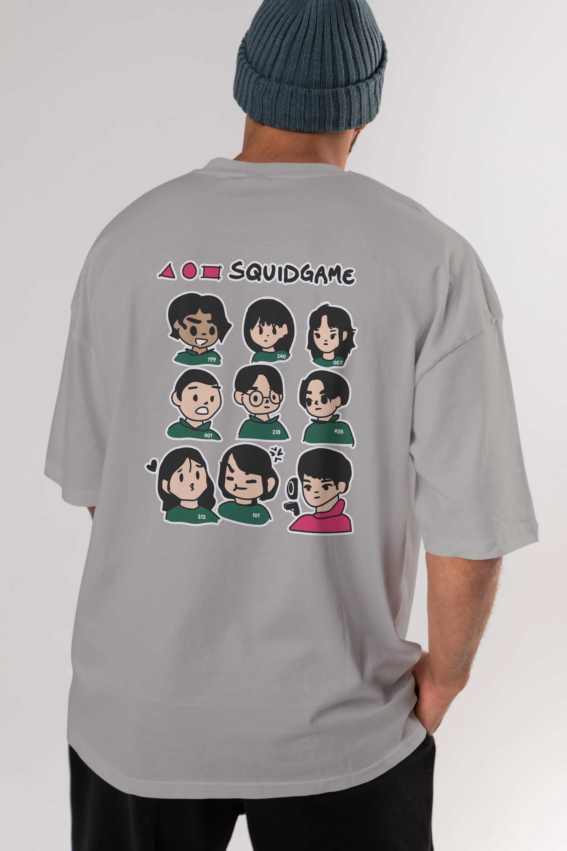 Squid Game (3) Arka Baskılı Oversize t-shirt Erkek Kadın Unisex %100 Pamuk Bisiklet Yaka tişort