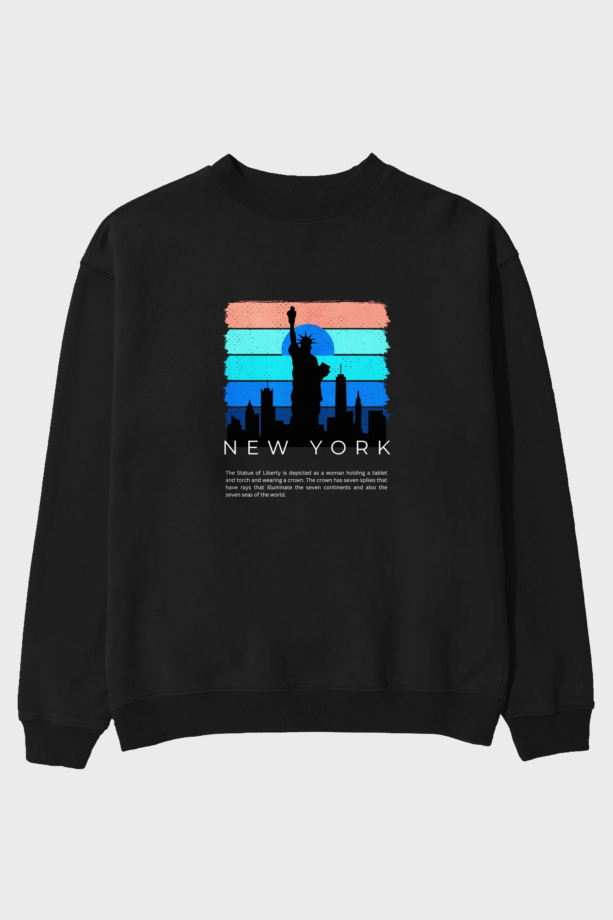 New York Yazılı Ön Baskılı Oversize Sweatshirt Erkek Kadın Unisex
