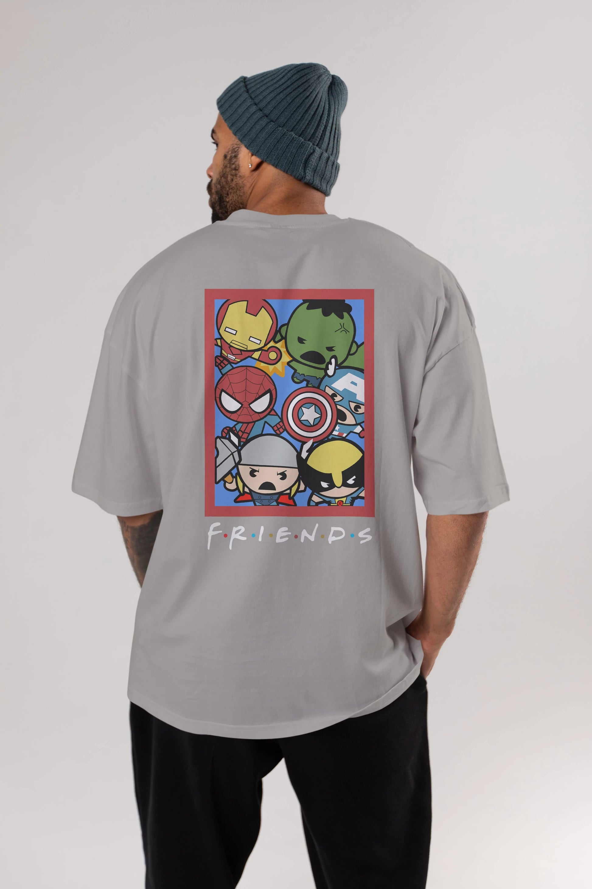 Friends Avenger Arka Baskılı Oversize t-shirt Erkek Kadın Unisex %100 Pamuk Bisiklet Yaka tişort