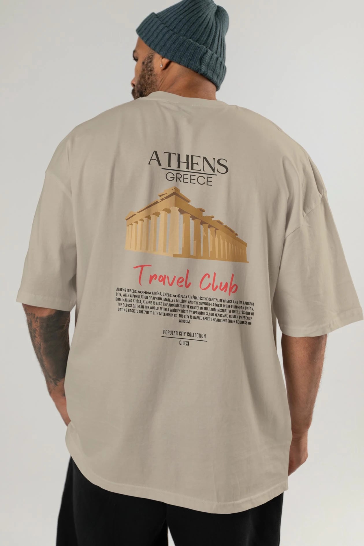 Athens Greece Arka Baskılı Oversize t-shirt Erkek Kadın Pamuk Bisiklet Yaka tişort