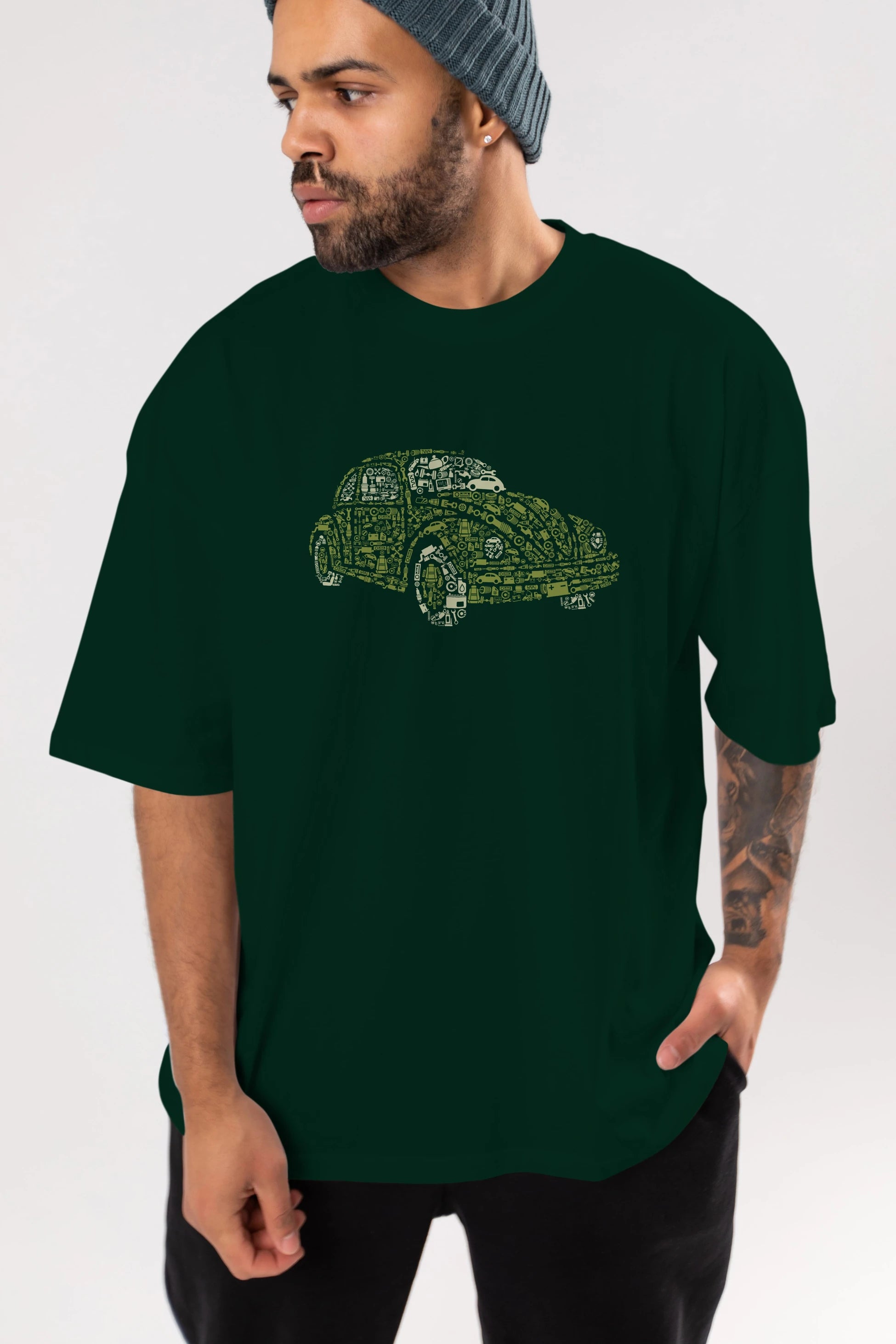 Beetle Ön Baskılı Oversize t-shirt %100 pamuk Erkek Kadın Unisex