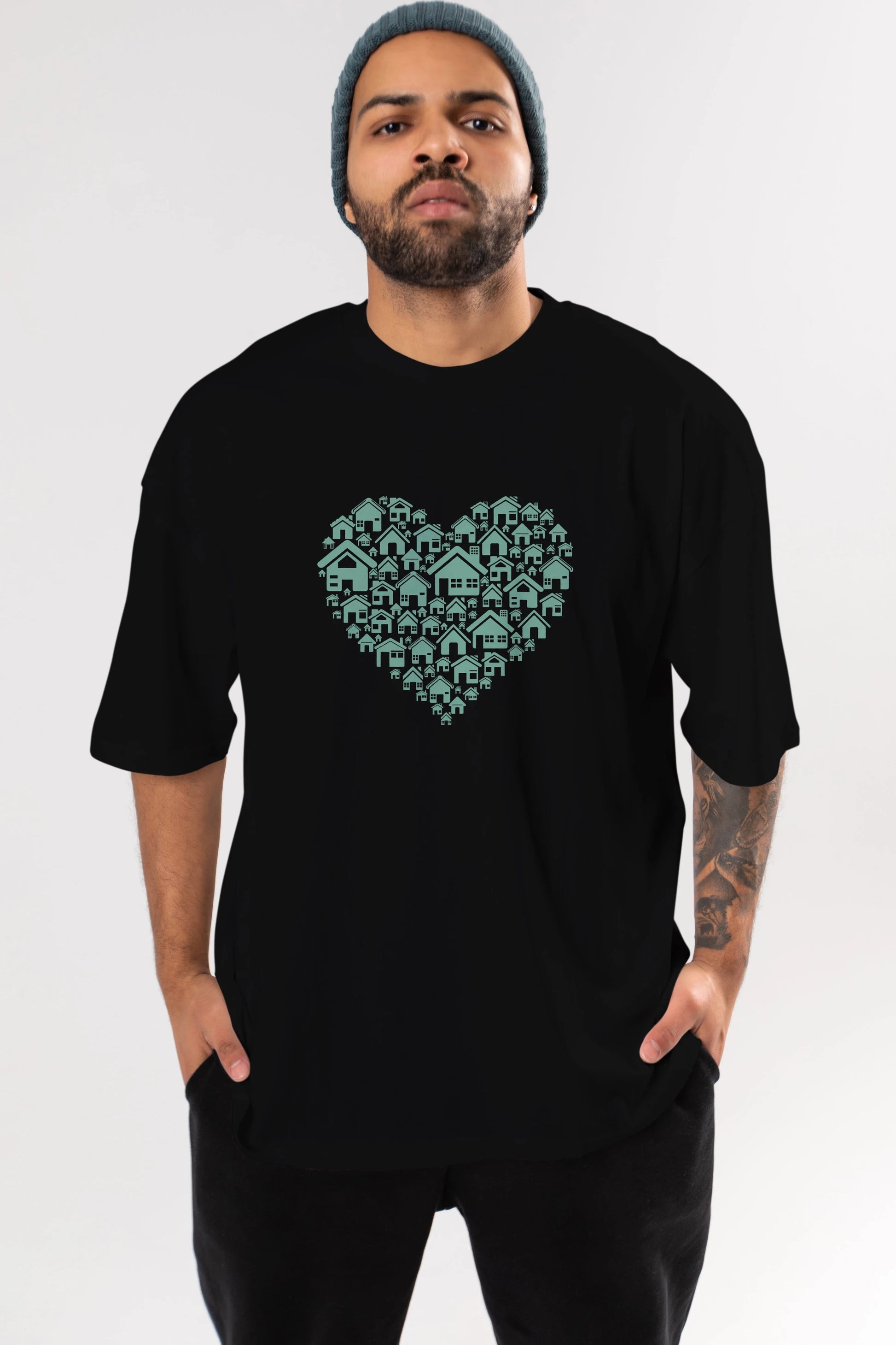 Home Heart Ön Baskılı Oversize t-shirt %100 pamuk Erkek Kadın Unisex