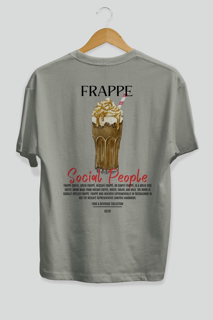 Frappe Kokteyl Serisi Baskılı Oversize t-shirt Erkek Kadın Unisex %100 Pamuk Bisiklet Yaka tişort