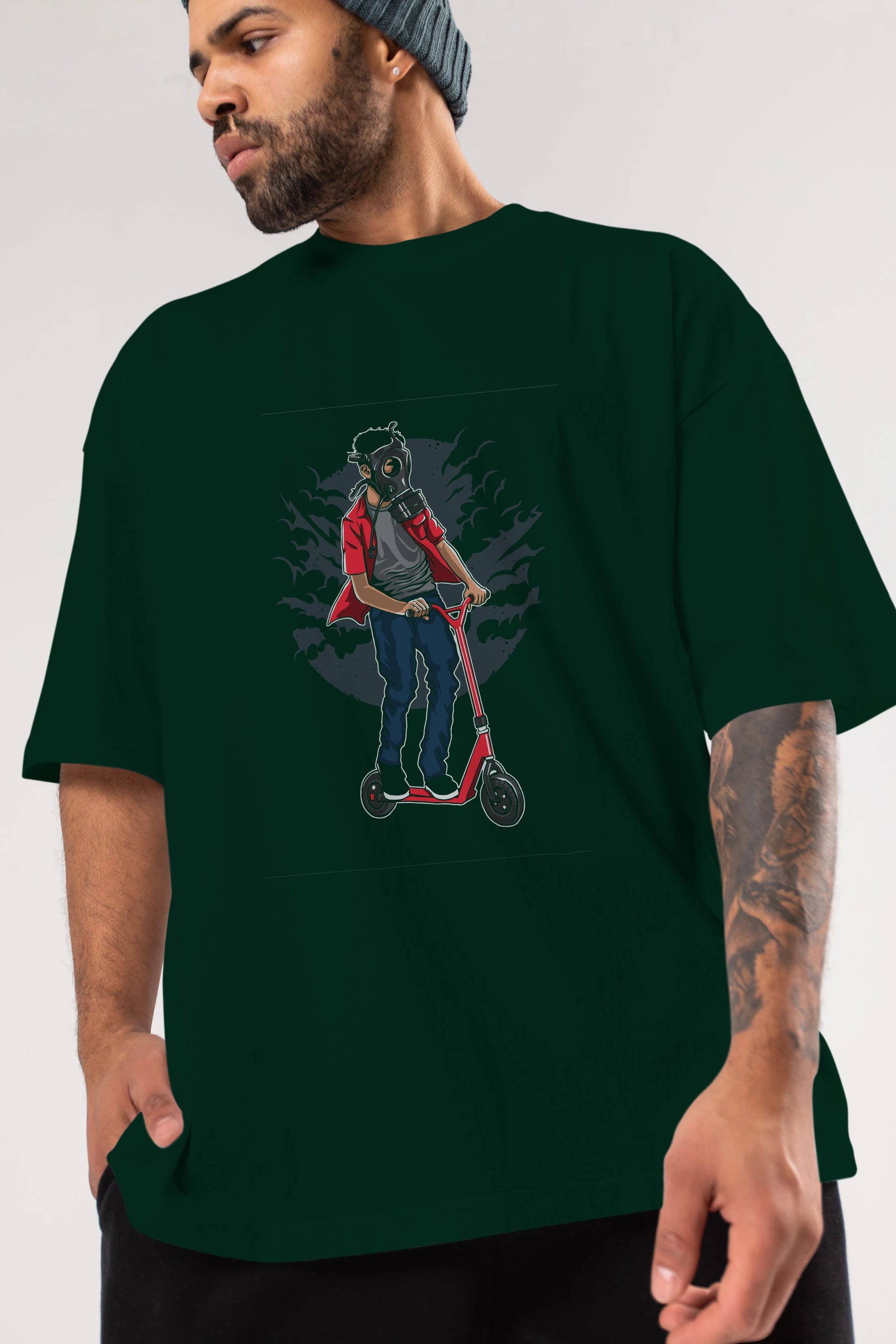 Gasmask Rider Ön Baskılı Oversize t-shirt Erkek Kadın Unisex %100 Pamuk tişort