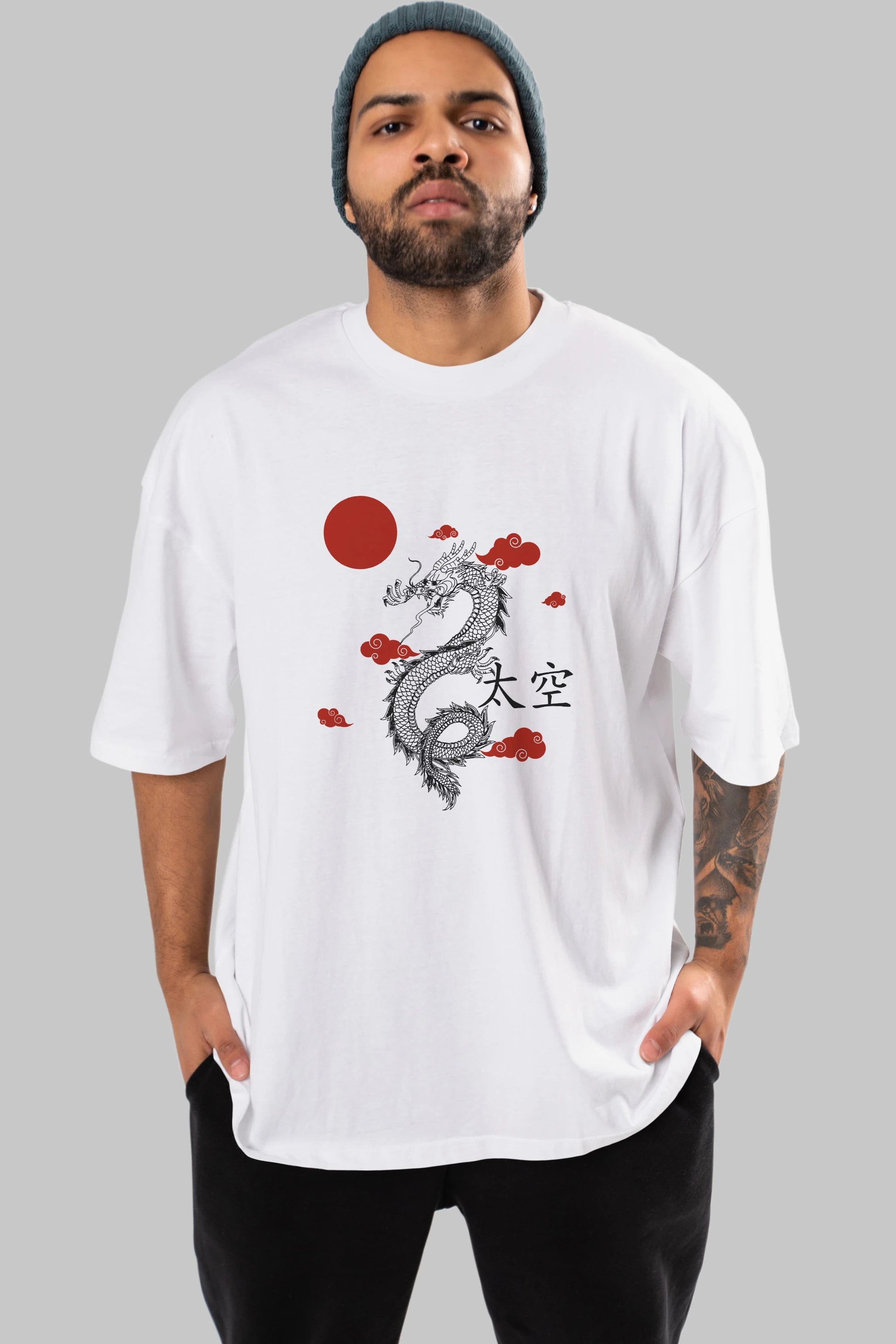 Chinese Dragon Ön Baskılı Oversize t-shirt Erkek Kadın Unisex