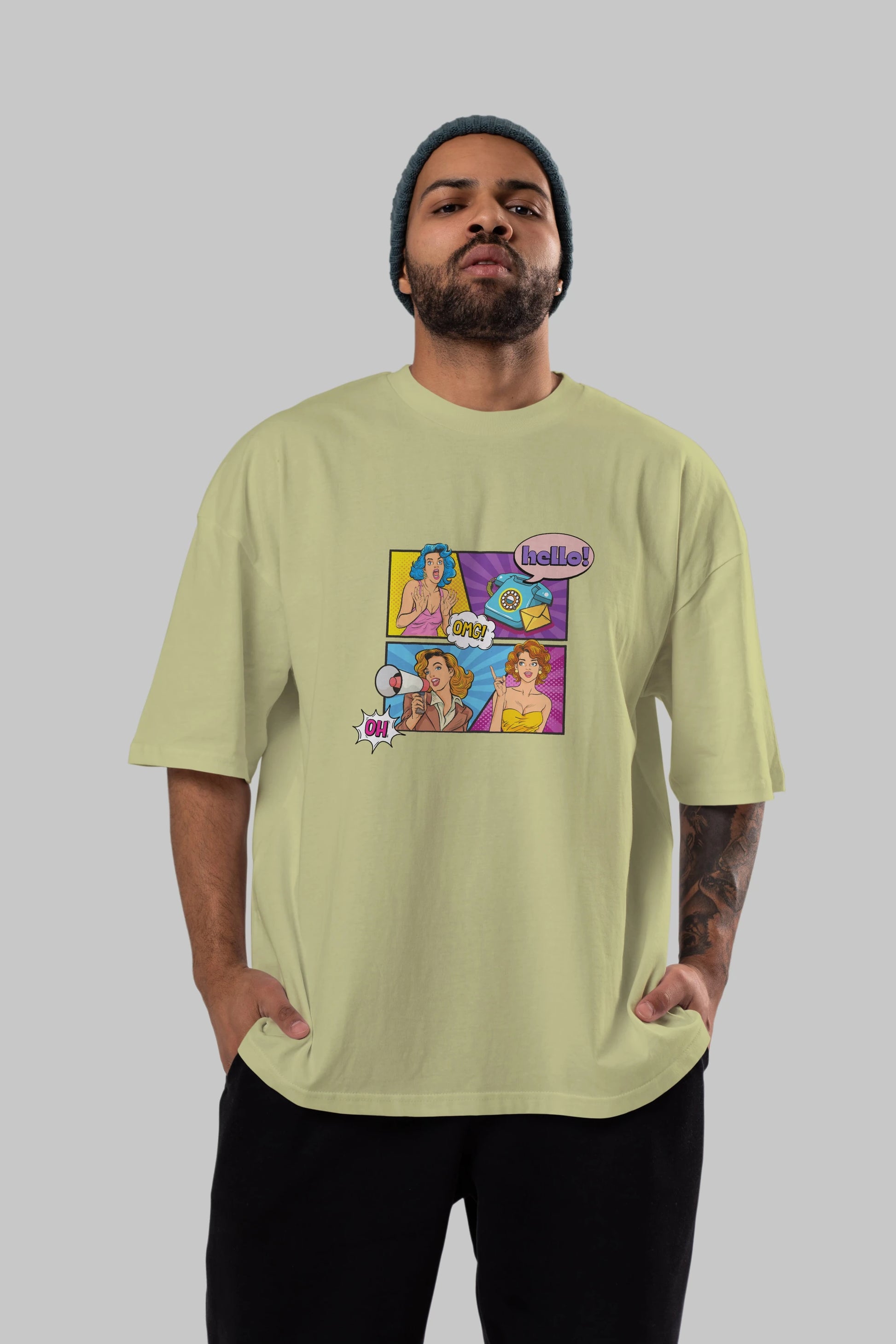 Hello OMG Ön Baskılı Oversize t-shirt Erkek Kadın Unisex