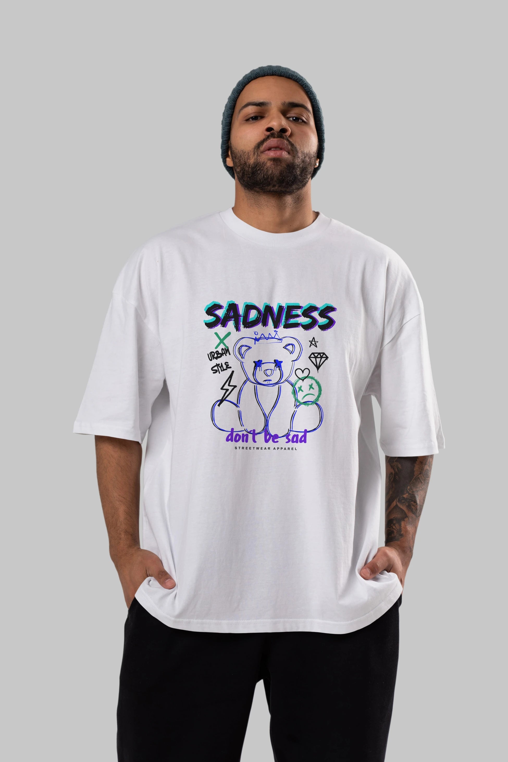 Teddy Bear Sadness Ön Baskılı Oversize t-shirt Erkek Kadın Unisex
