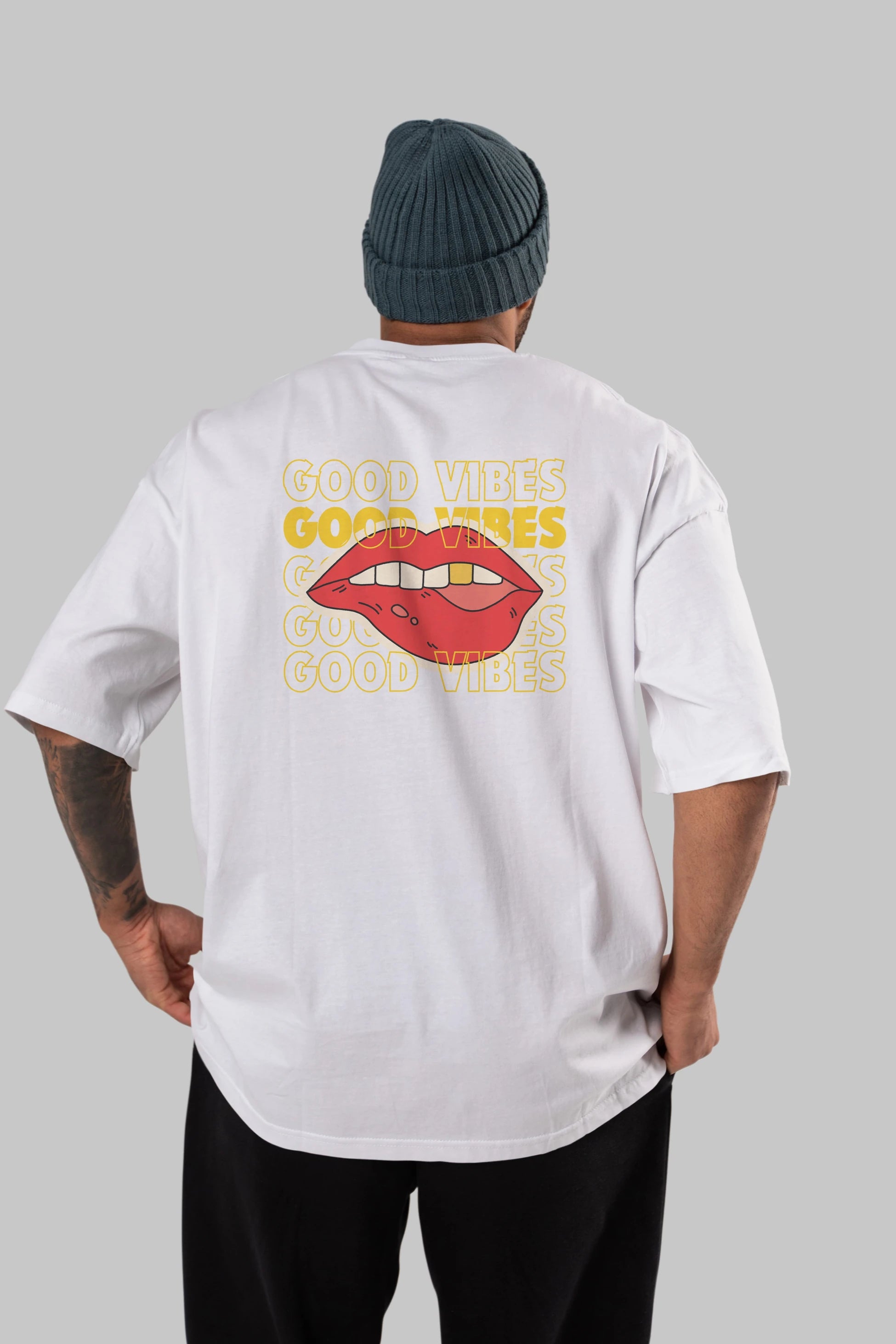 Good Vibes Yazılı 2 Arka Baskılı Oversize t-shirt Erkek Kadın Unisex