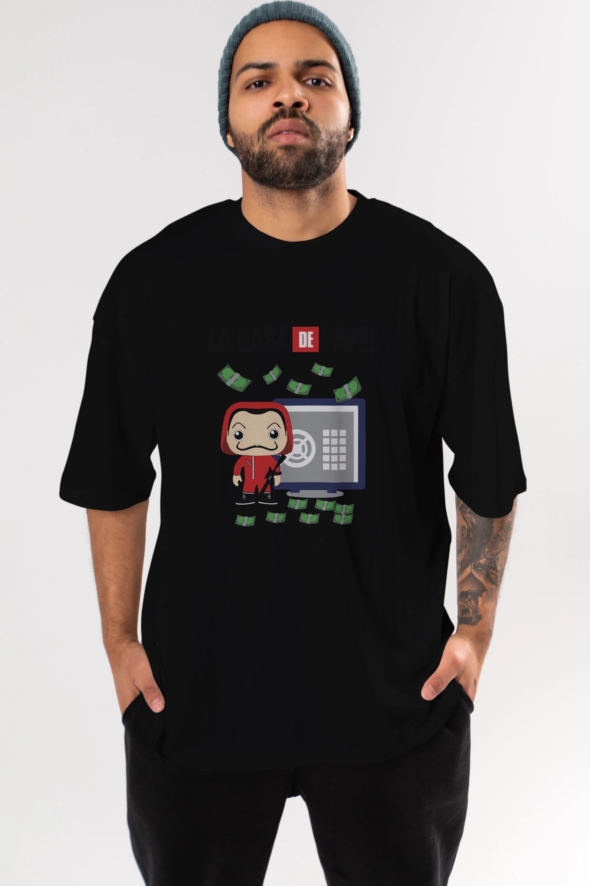 La Casa De Papel (4) Ön Baskılı Oversize t-shirt Erkek Kadın Unisex %100 Pamuk Bisiklet Yaka tişort