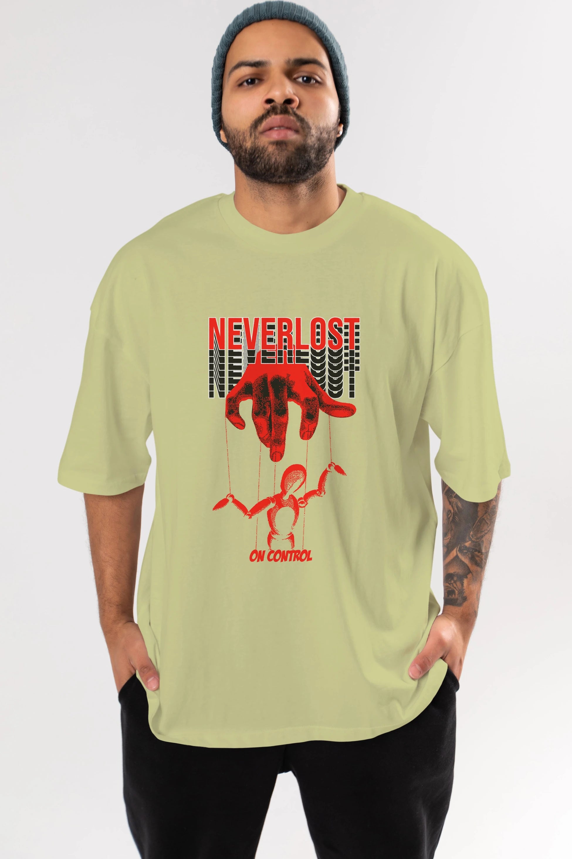 Neverlost on Control Ön Baskılı Oversize t-shirt Erkek Kadın Unisex