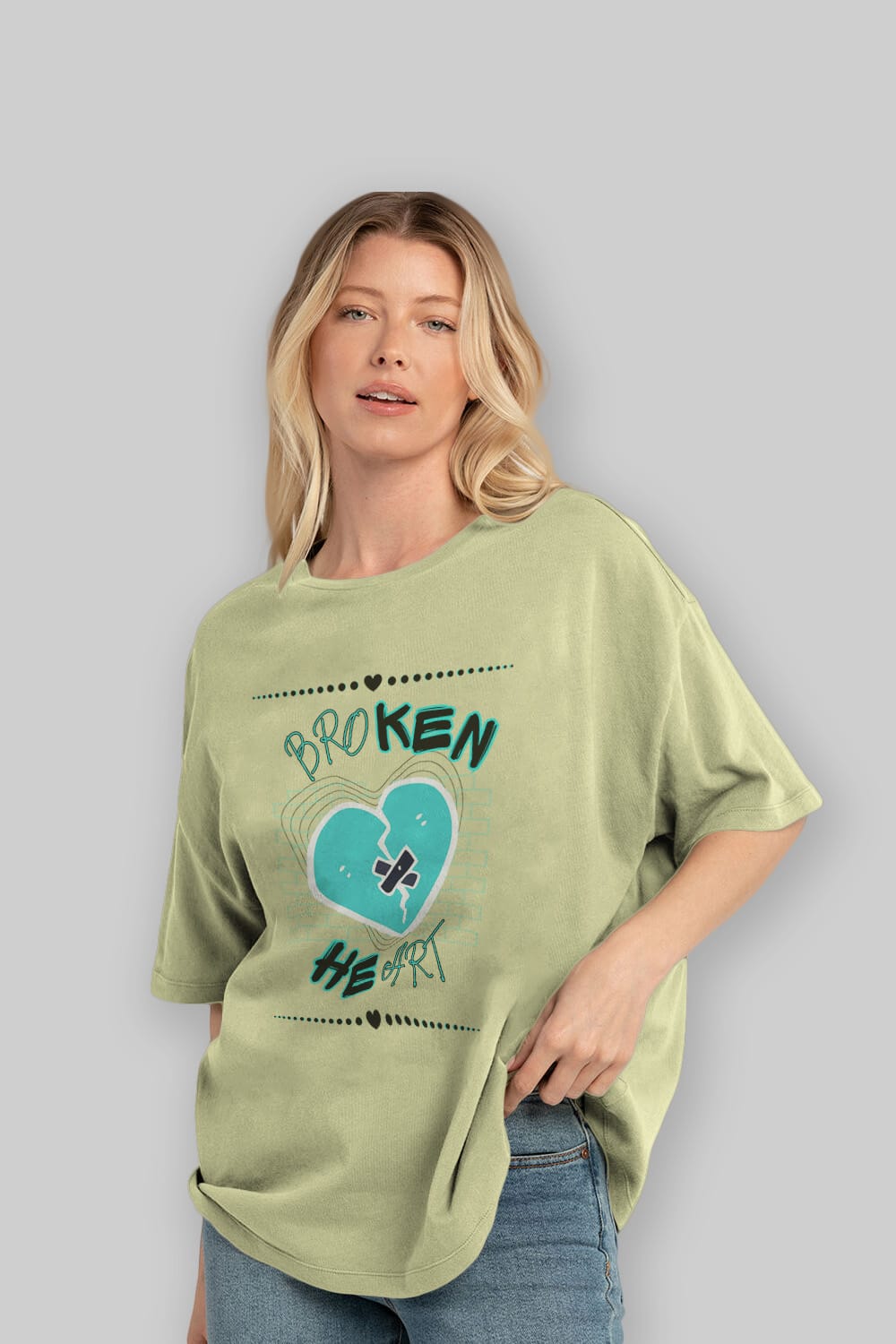 Broken Heart Yazılı Ön Baskılı Oversize t-shirt Erkek Kadın Unisex