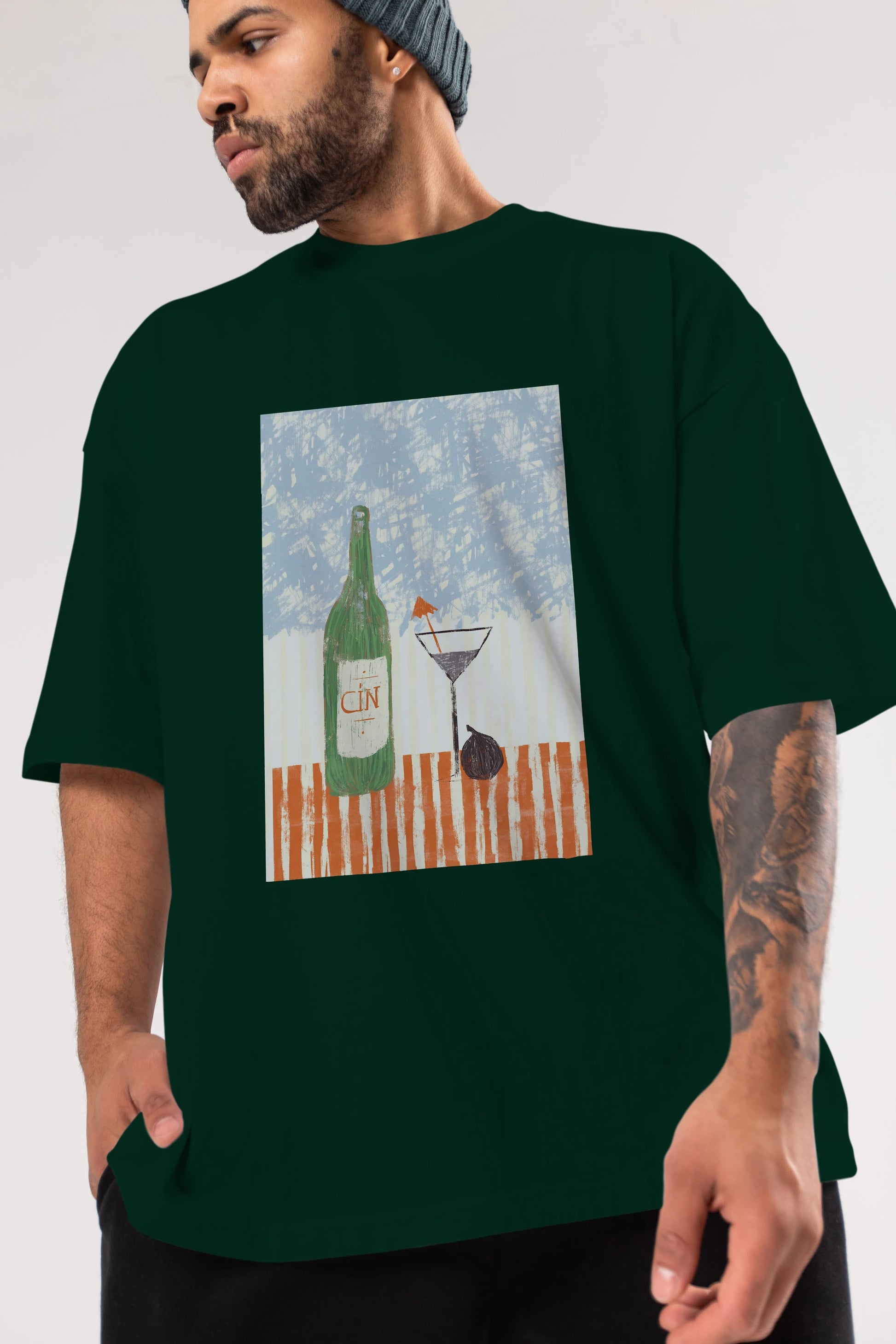 Gin Ön Baskılı Oversize t-shirt Erkek Kadın Unisex %100 Pamuk Bisiklet Yaka tişort