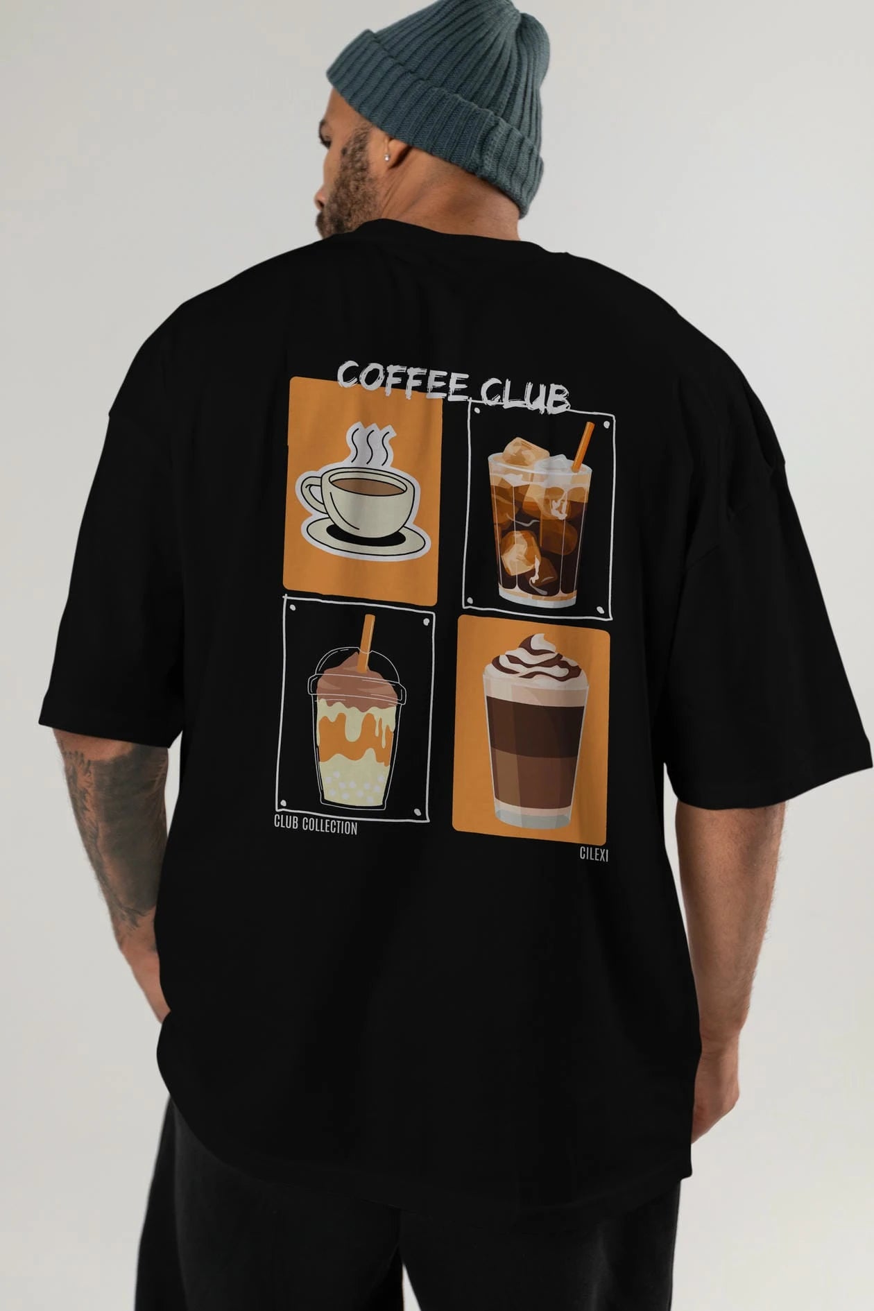 Coffee Club Arka Baskılı Oversize t-shirt Erkek Kadın %100 Pamuk Bisiklet Yaka tişort