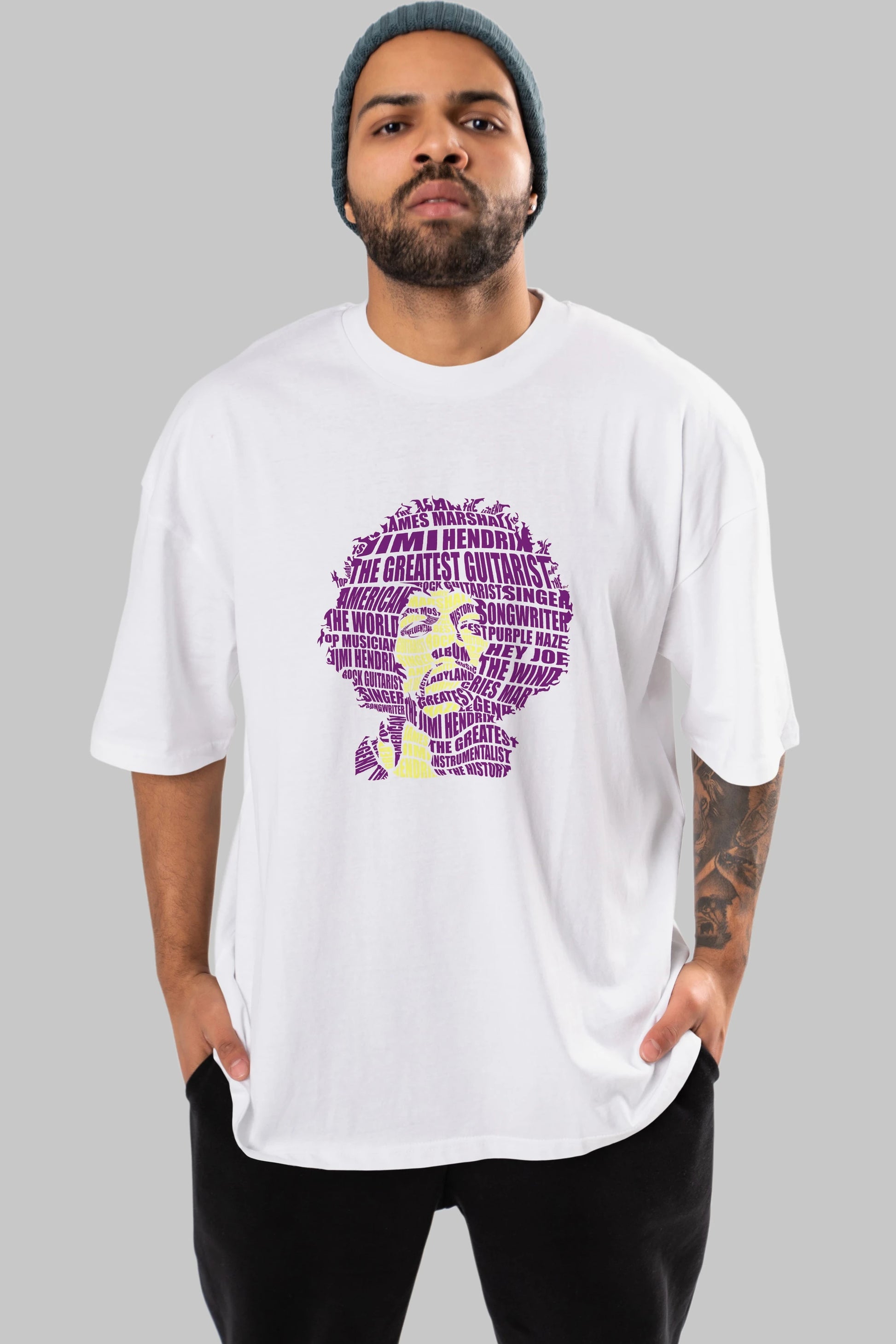 Jimmy Hendrix Calligram Ön Baskılı Oversize t-shirt %100 pamuk Erkek Kadın Unisex