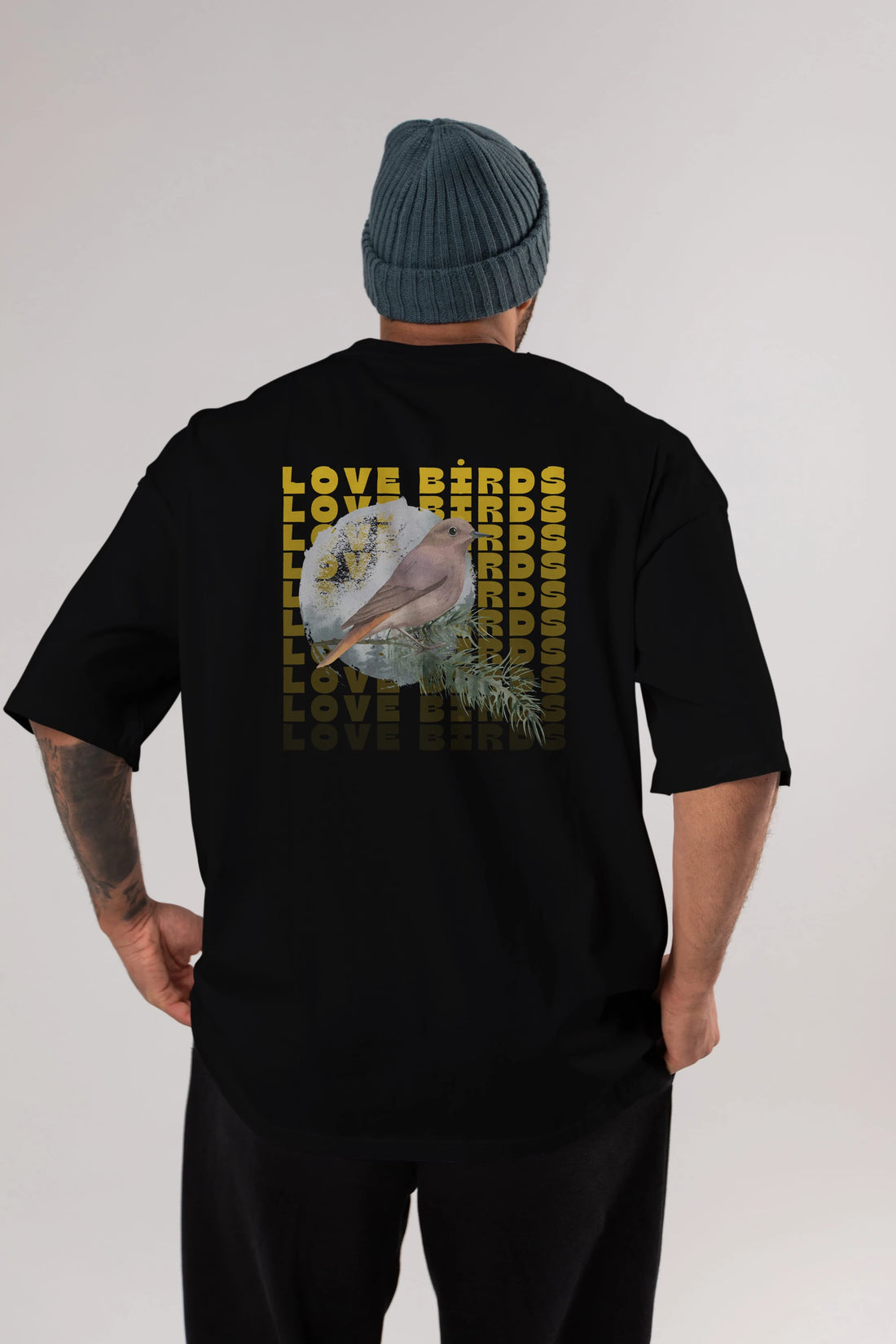 Love Birds Yazılı Arka Baskılı Oversize t-shirt Erkek Kadın Unisex
