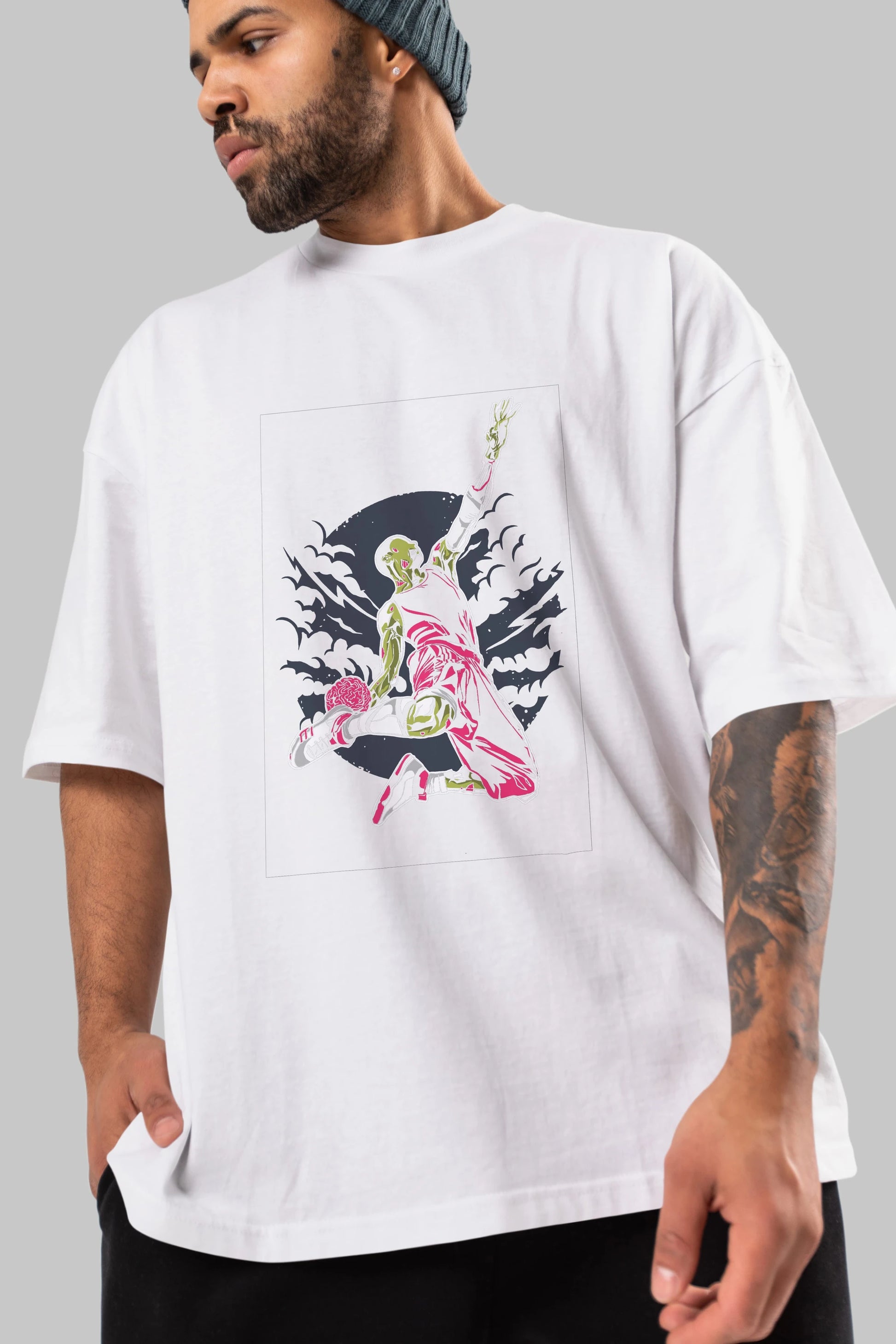 Zombie Slam Dunk Ön Baskılı Oversize t-shirt Erkek Kadın Unisex %100 Pamuk tişort