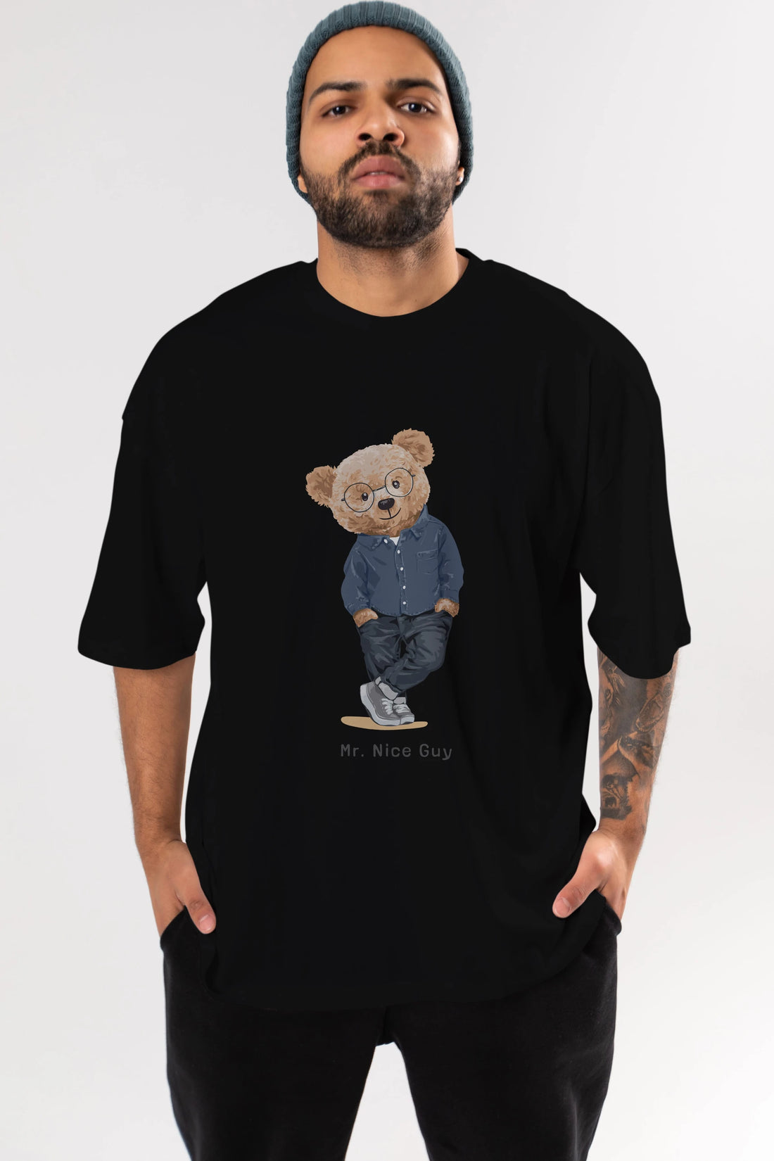 Teddy Bear Mr. Nice Guy Ön Baskılı Oversize t-shirt Erkek Kadın Unisex %100 Pamuk