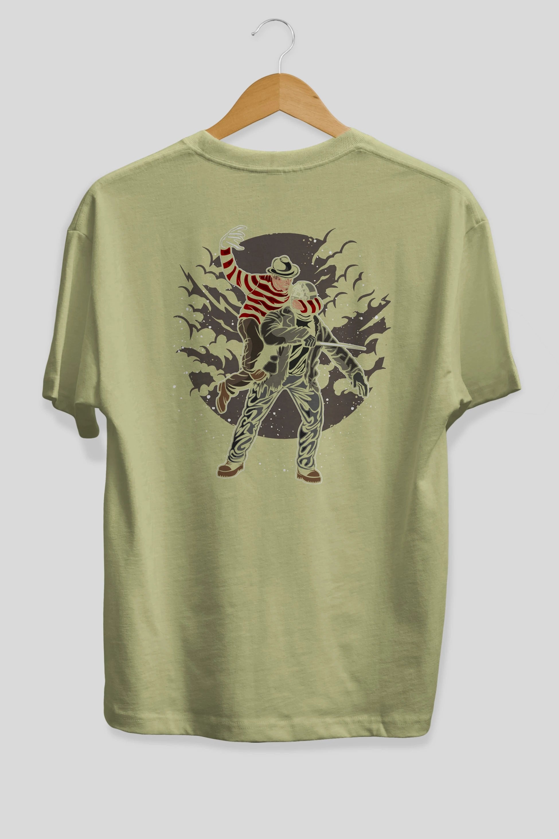 FREDDY VS JASON Arka Baskılı Oversize t-shirt Erkek Kadın Unisex %100 Pamuk