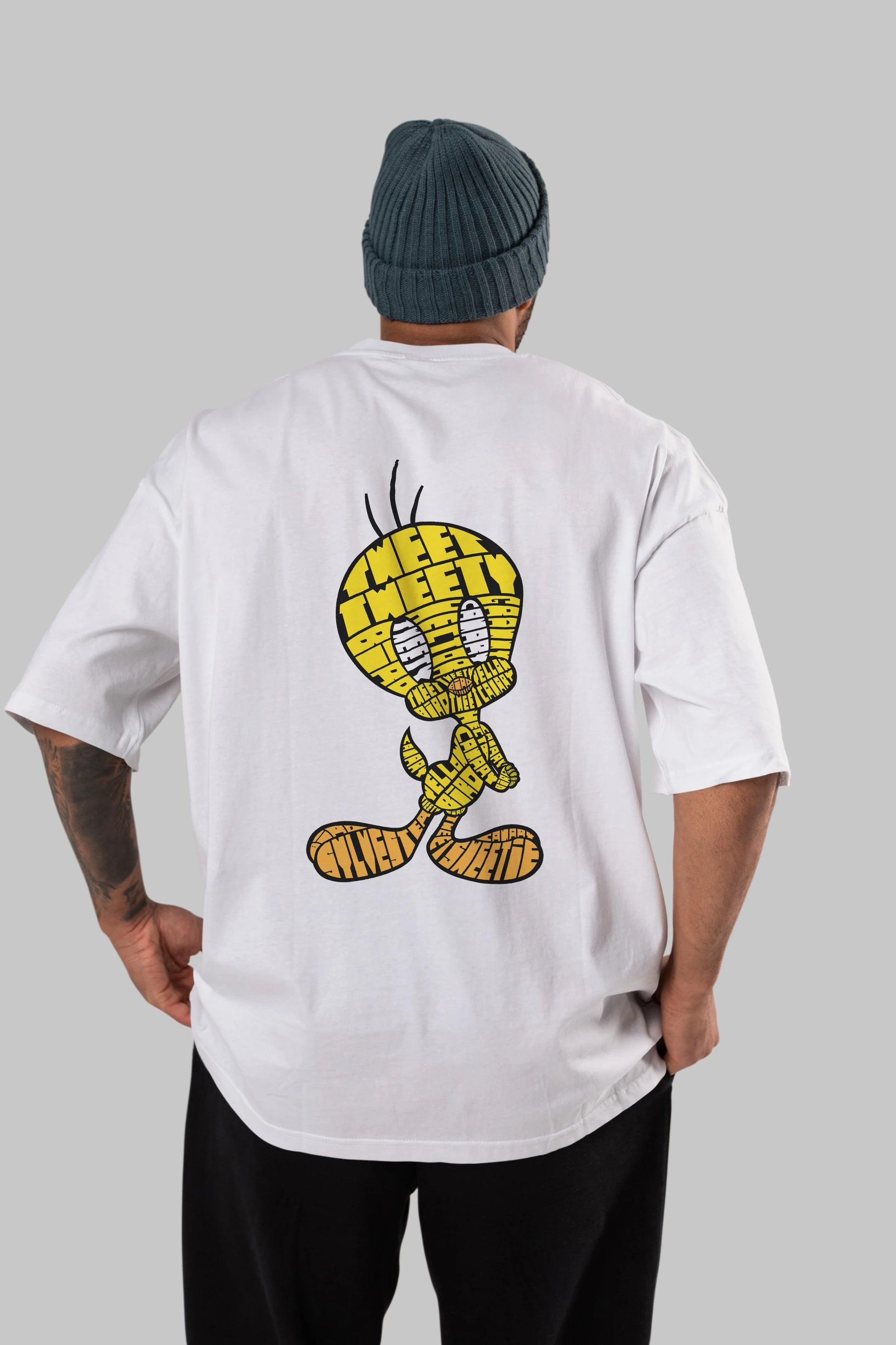 Tweety Arka Baskılı Oversize t-shirt %100 pamuk Erkek Kadın Unisex