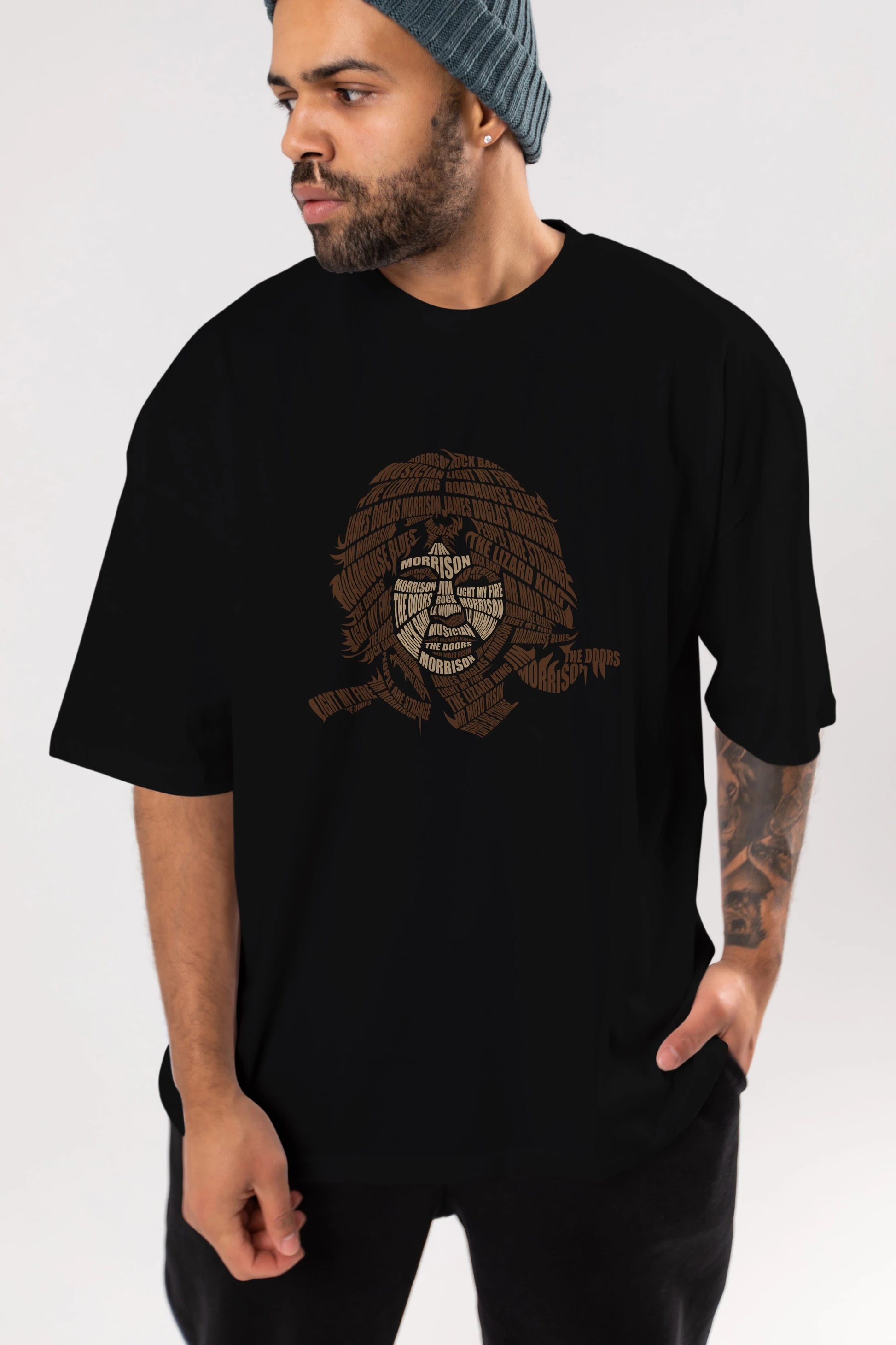 Jim Morrison Calligram Ön Baskılı Oversize t-shirt %100 pamuk Erkek Kadın Unisex