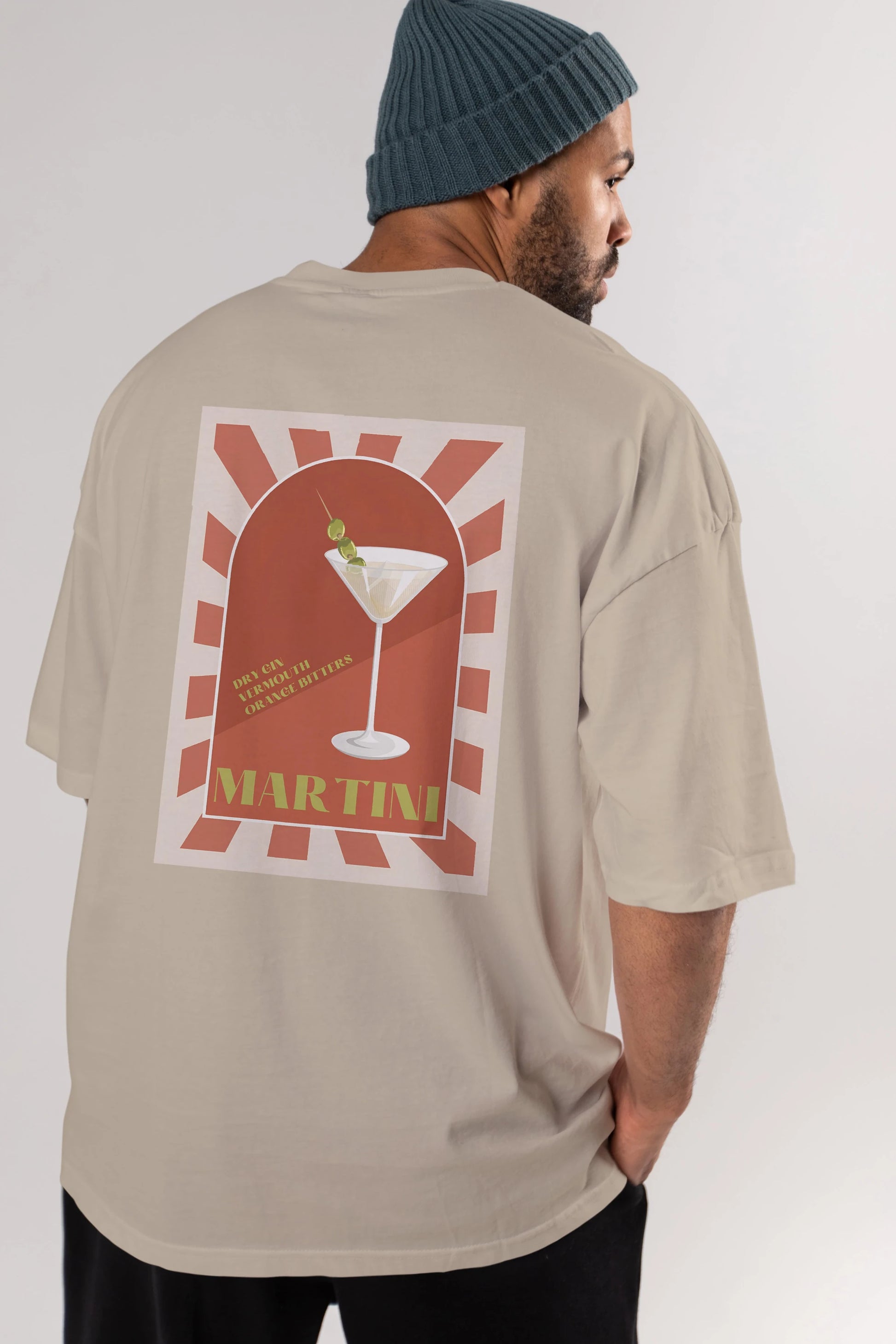 Martini 2 Arka Baskılı Oversize t-shirt Erkek Kadın Unisex %100 Pamuk Bisiklet Yaka tişort