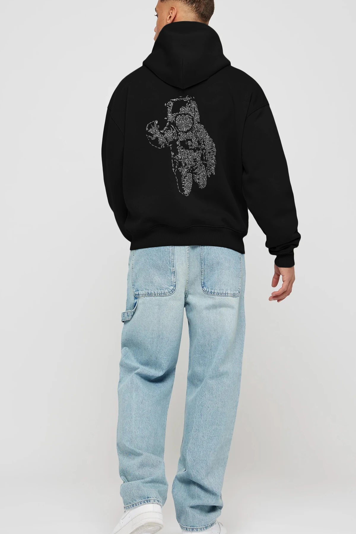 Flying Astronaut Arka Baskılı Hoodie Oversize Kapüşonlu Sweatshirt Erkek Kadın Unisex