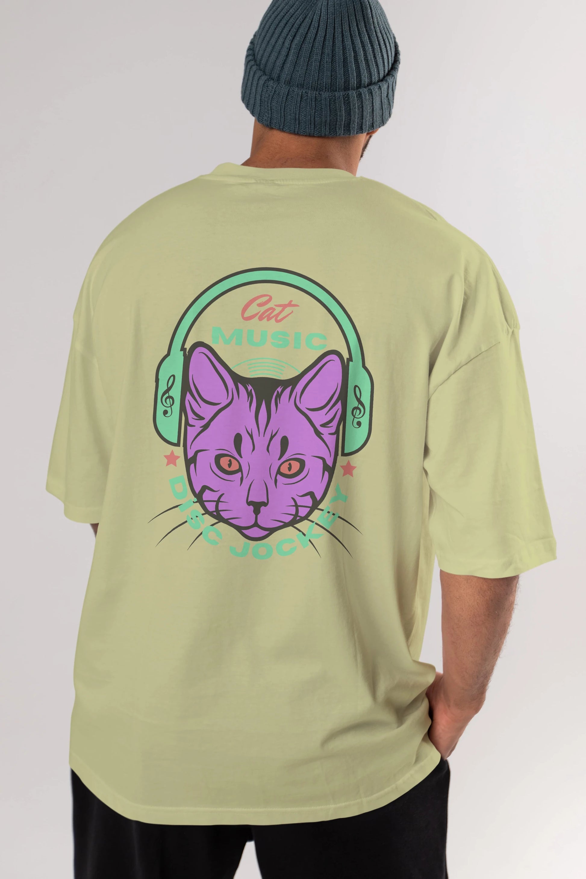 Cat Music Arka Baskılı Oversize t-shirt Erkek Kadın Unisex