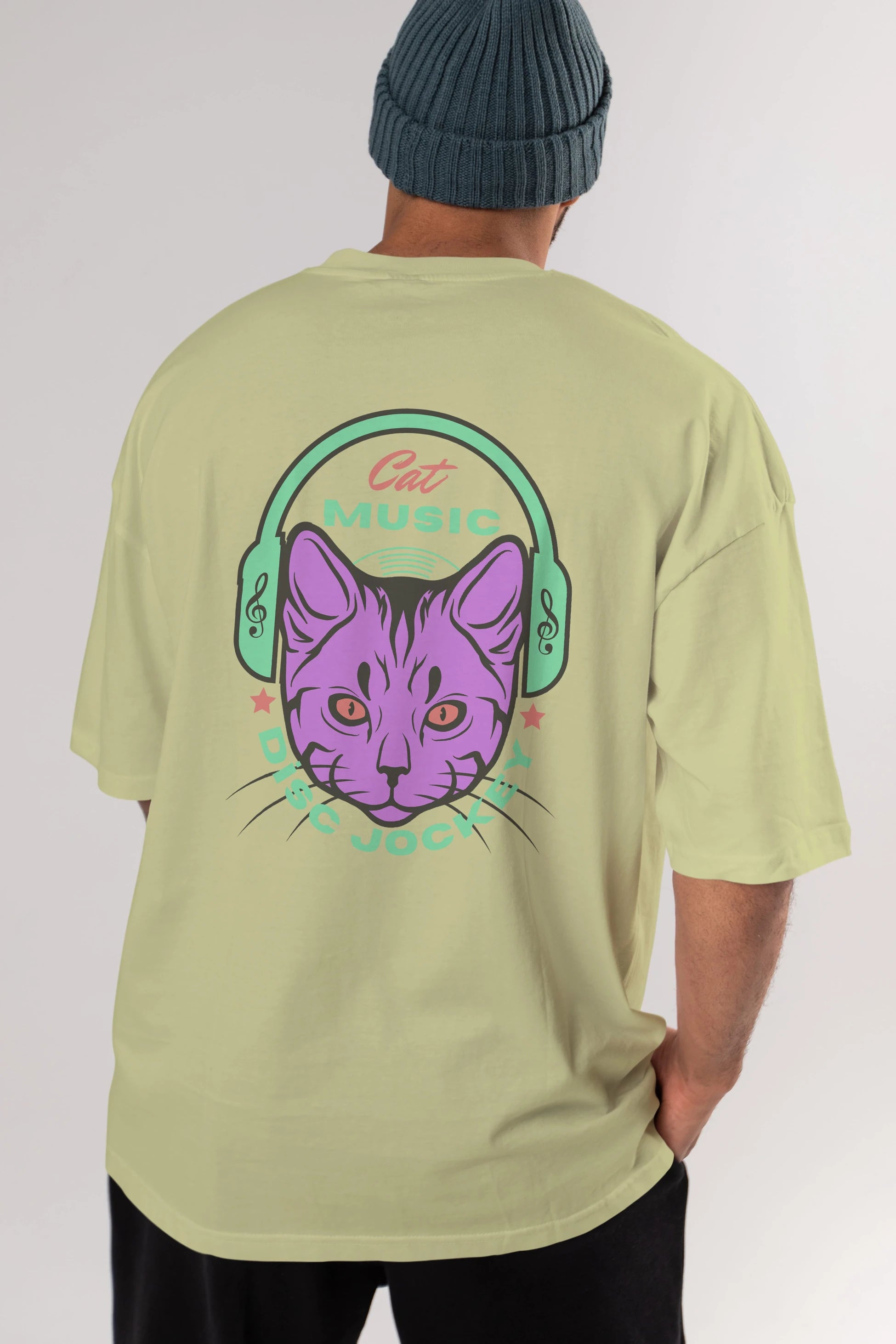 Cat Music Arka Baskılı Oversize t-shirt Erkek Kadın Unisex