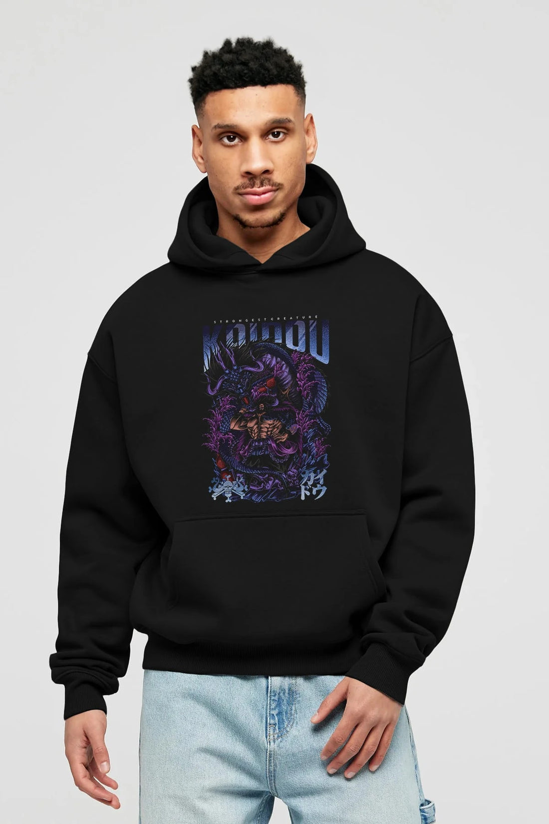 KAIDOU ONE PIECE Anime Ön Baskılı Hoodie Oversize Kapüşonlu Sweatshirt Erkek Kadın Unisex